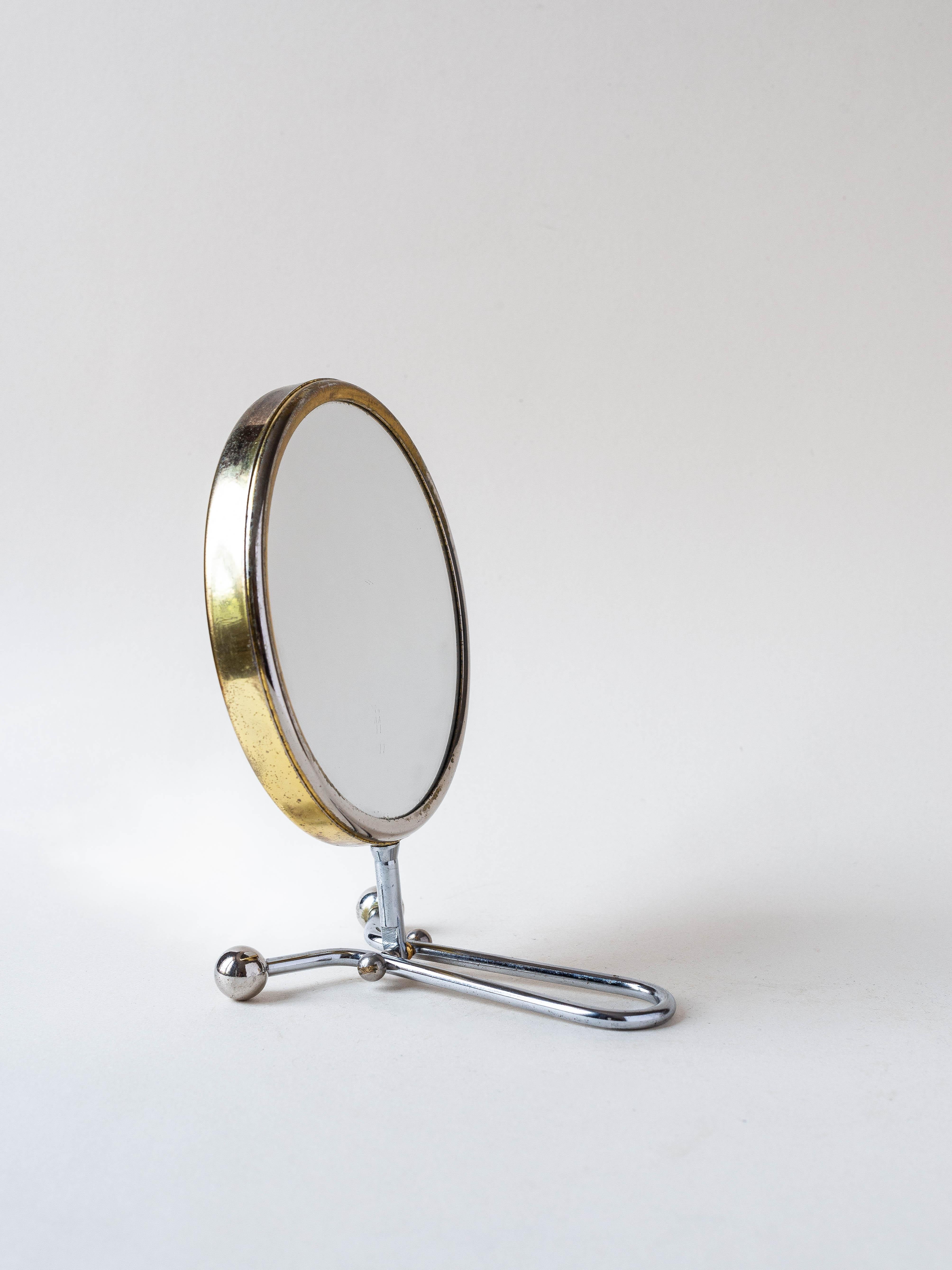 Steel Double Sided Vanity Mirror with Magnification, Chrome and Gold Plated 1950s For Sale