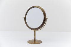Double-Sided Vanity Round Brass Table Mirror Mid-Century Modern, Austria 1950s