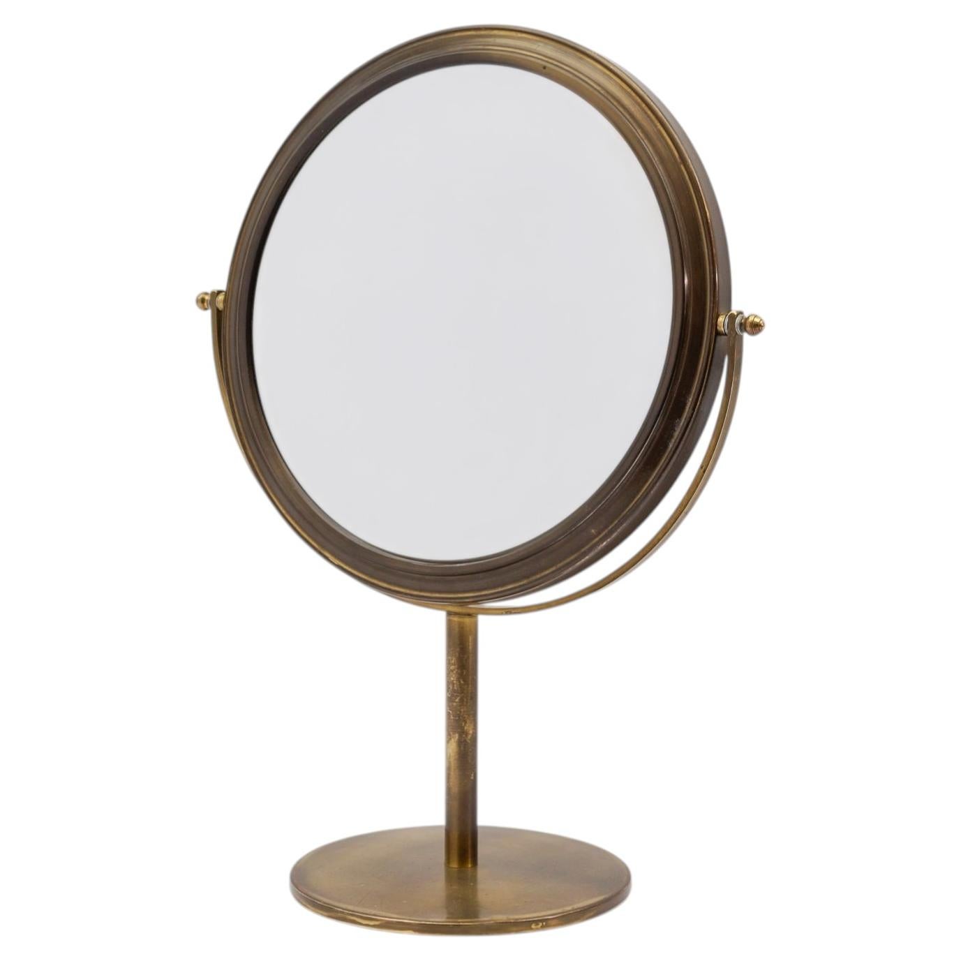 Double-Sided Vanity Round Brass Table Mirror Mid-Century Modern, Austria 1950s