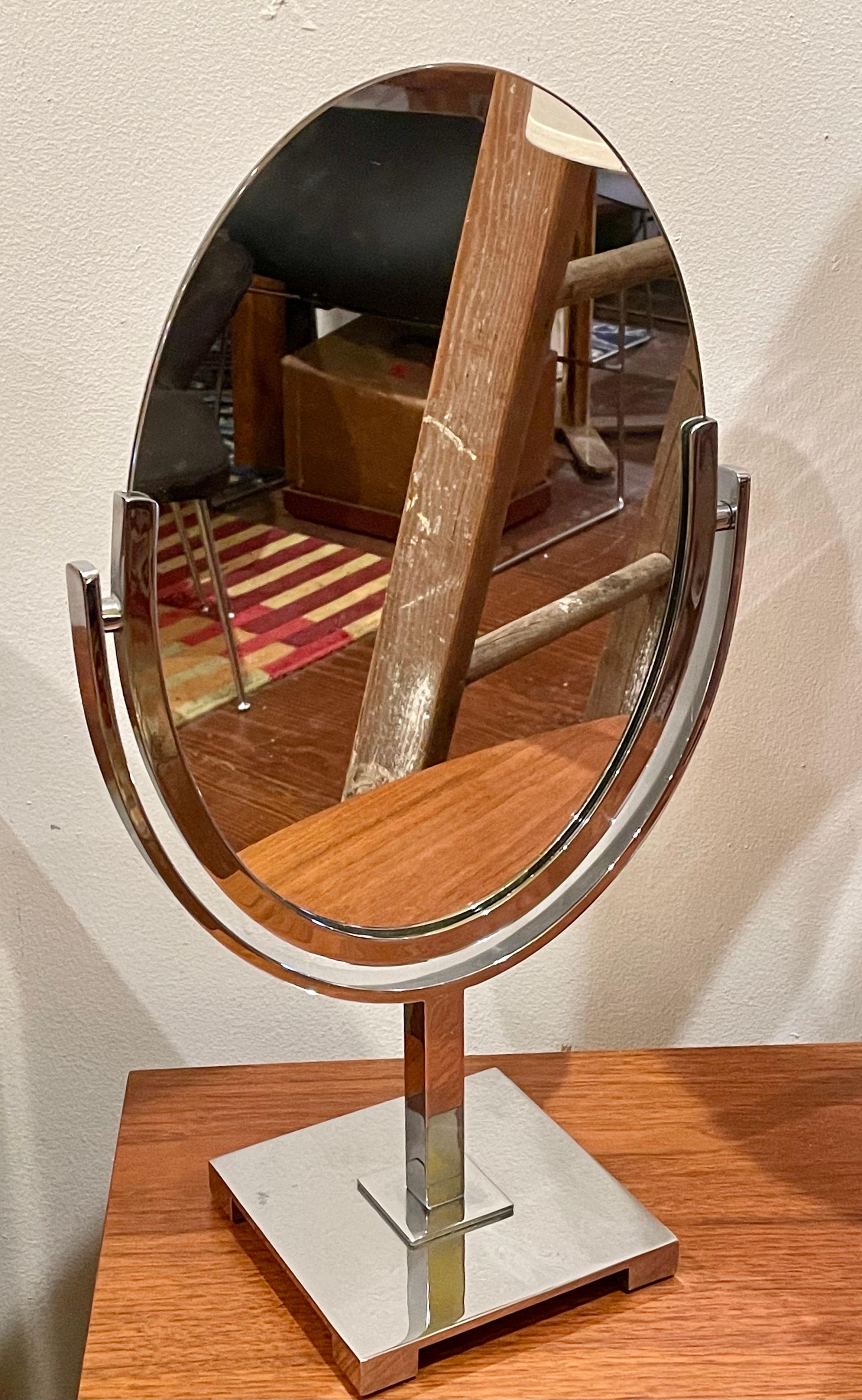 Post-Modern Double Sided Vanity Table Mirror by Charles Hollis Jones in Chrome