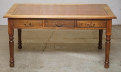 Bureau de bibliothèque à double face en chêne victorien avec dessus en cuir sang-de-boeuf et tiroirs