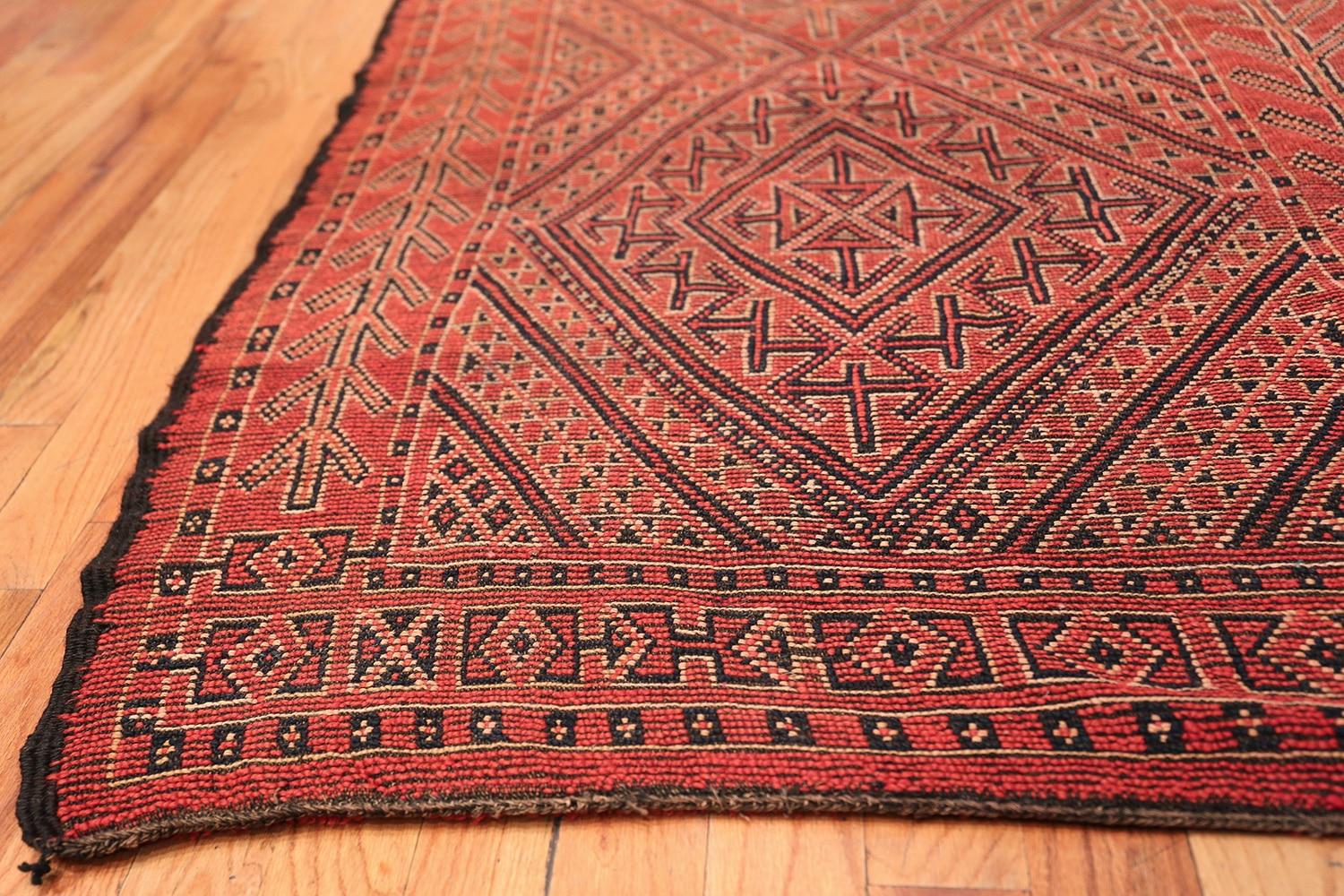 Breathtaking Double Sided Vintage Red Berber Moroccan Rug,  Country of Origin / Rug Type: Morocco, Circa date: Mid – 20th Century. Size: 7 ft x 8 ft 7 in (2.13 m x 2.62 m). 