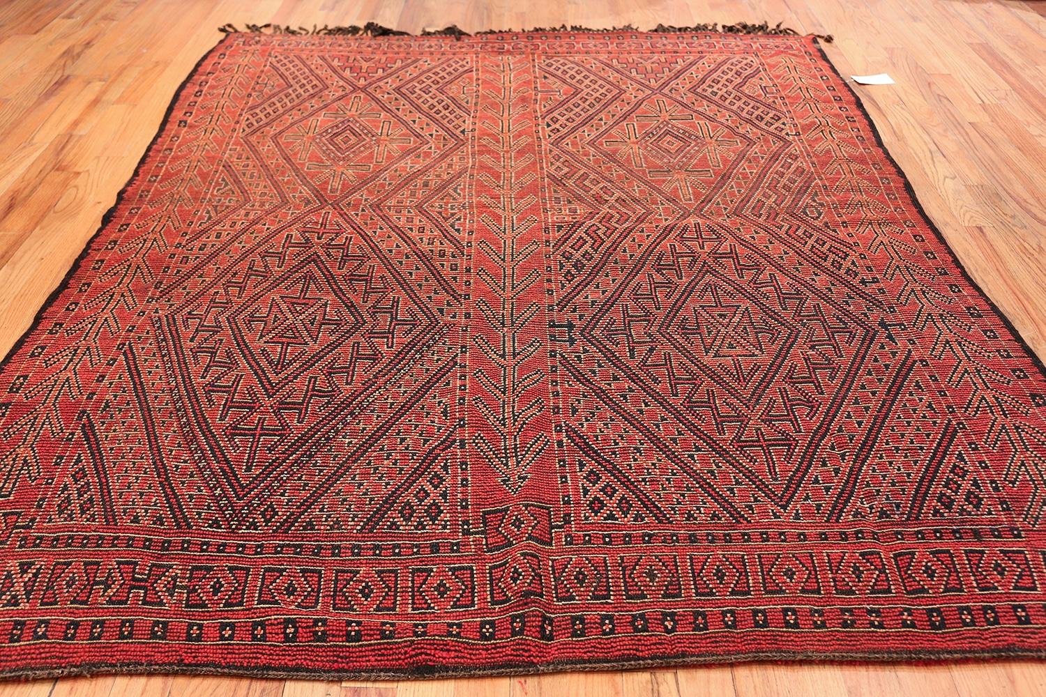 Hand-Knotted Vintage Red Berber Moroccan Rug. Size: 7 ft x 8 ft 7 in For Sale