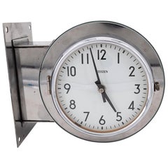 Vintage Double Sided Wall Clock in Steel and Chrome, Citizen