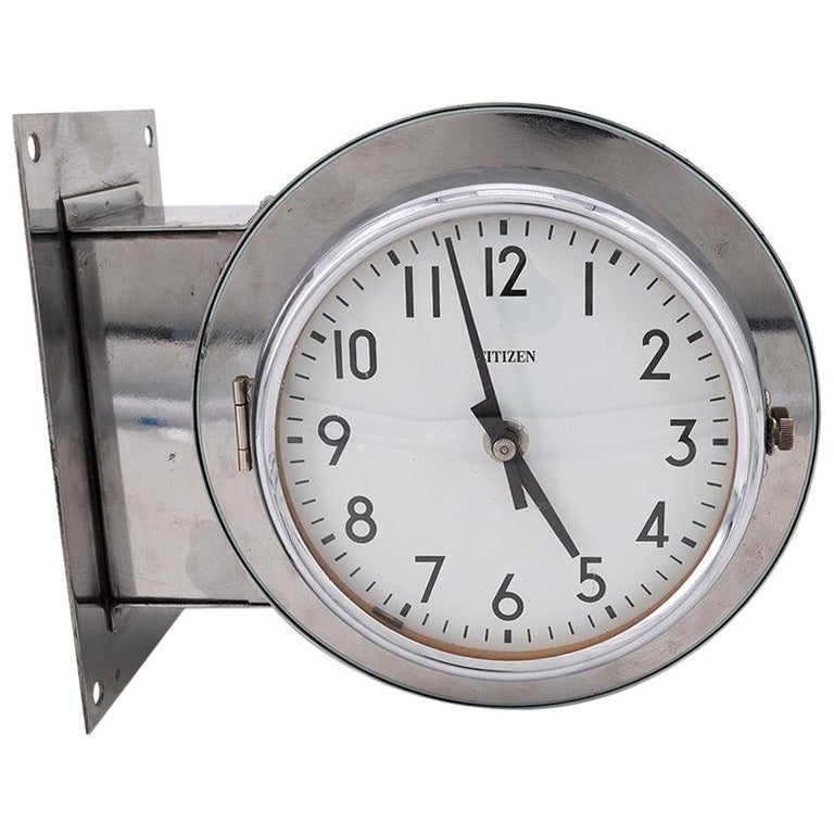Double Sided Wall Clock in Steel and Chrome, Citizen at 1stDibs