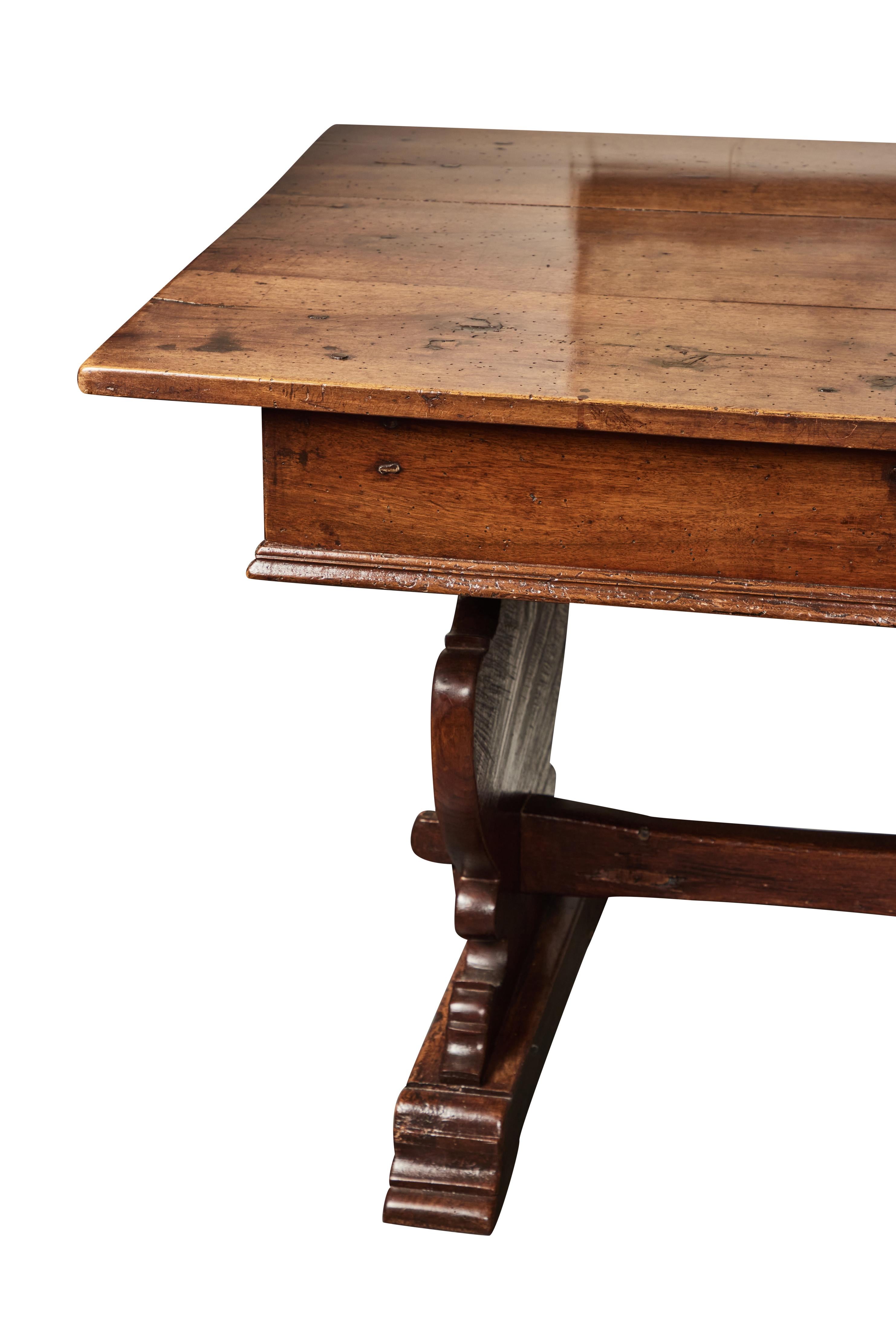 Country Double Sided Walnut Library Table For Sale