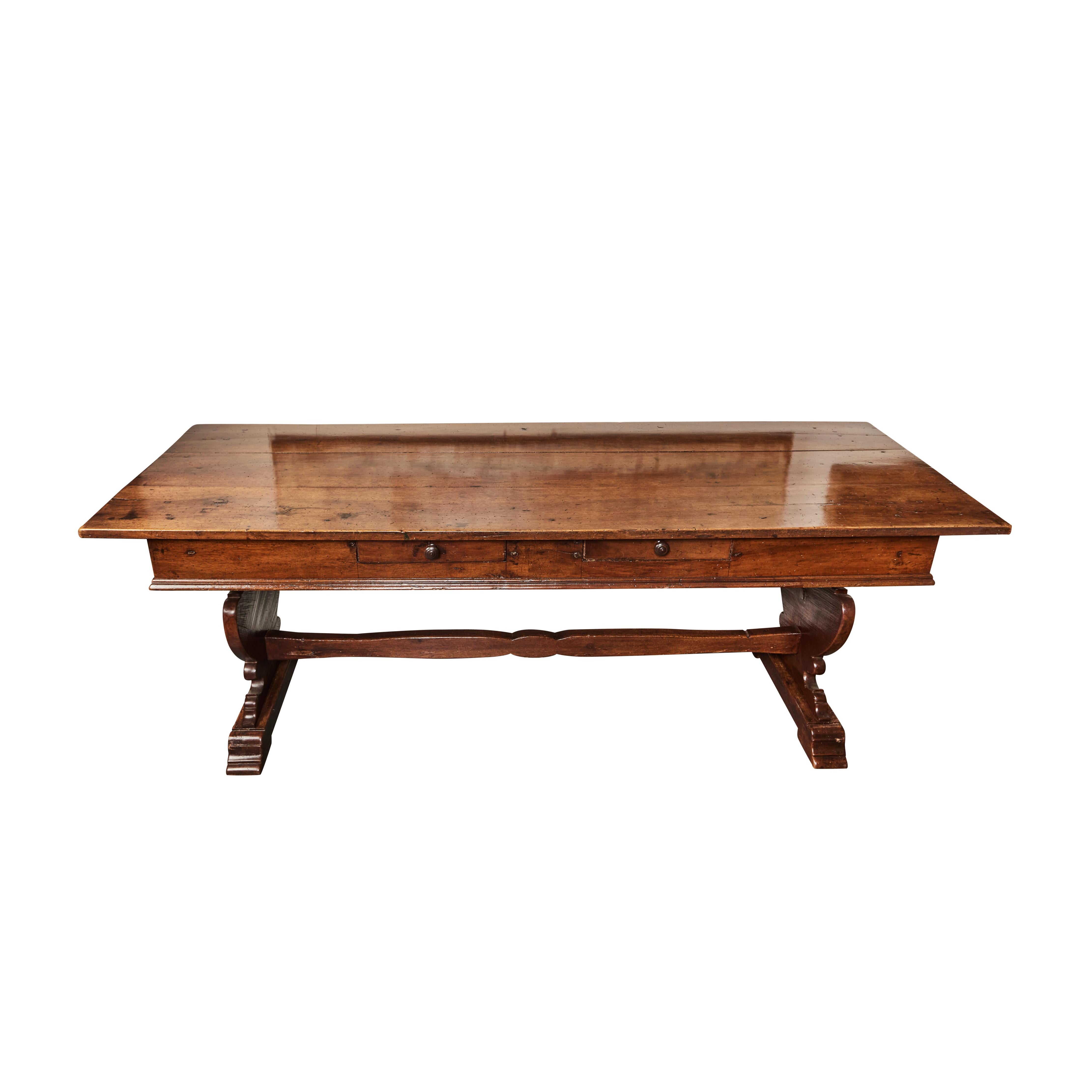 Double Sided Walnut Library Table In Good Condition For Sale In Newport Beach, CA