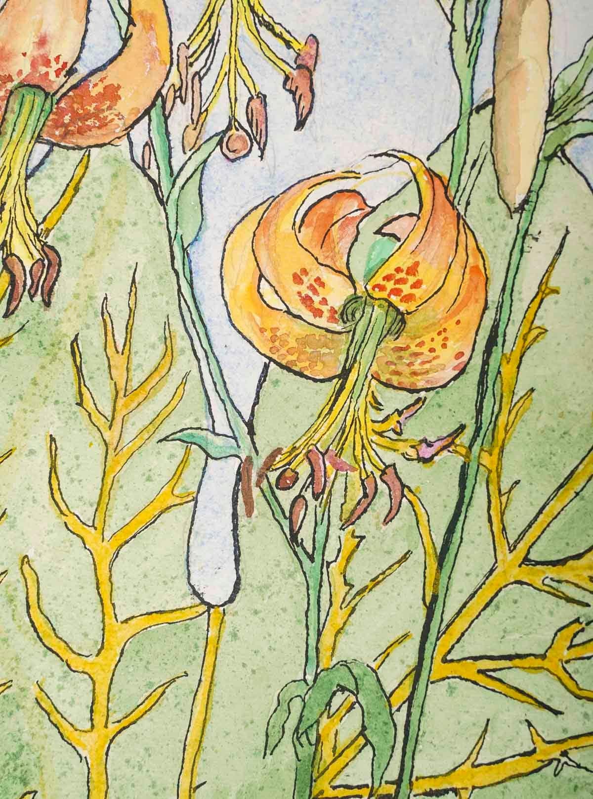 20ième siècle Aquarelle de plantes à double face, 20e siècle, Afton, 1962. en vente