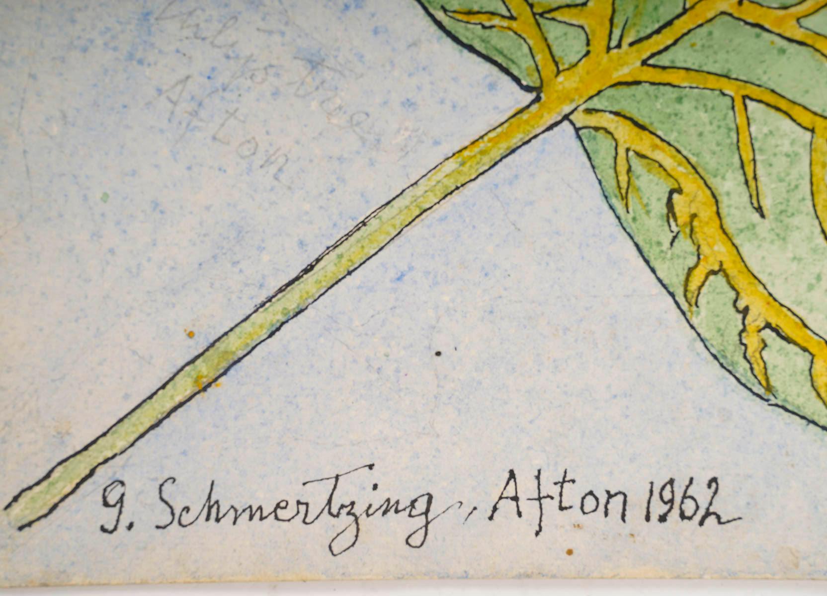Papier Aquarelle de plantes à double face, 20e siècle, Afton, 1962. en vente