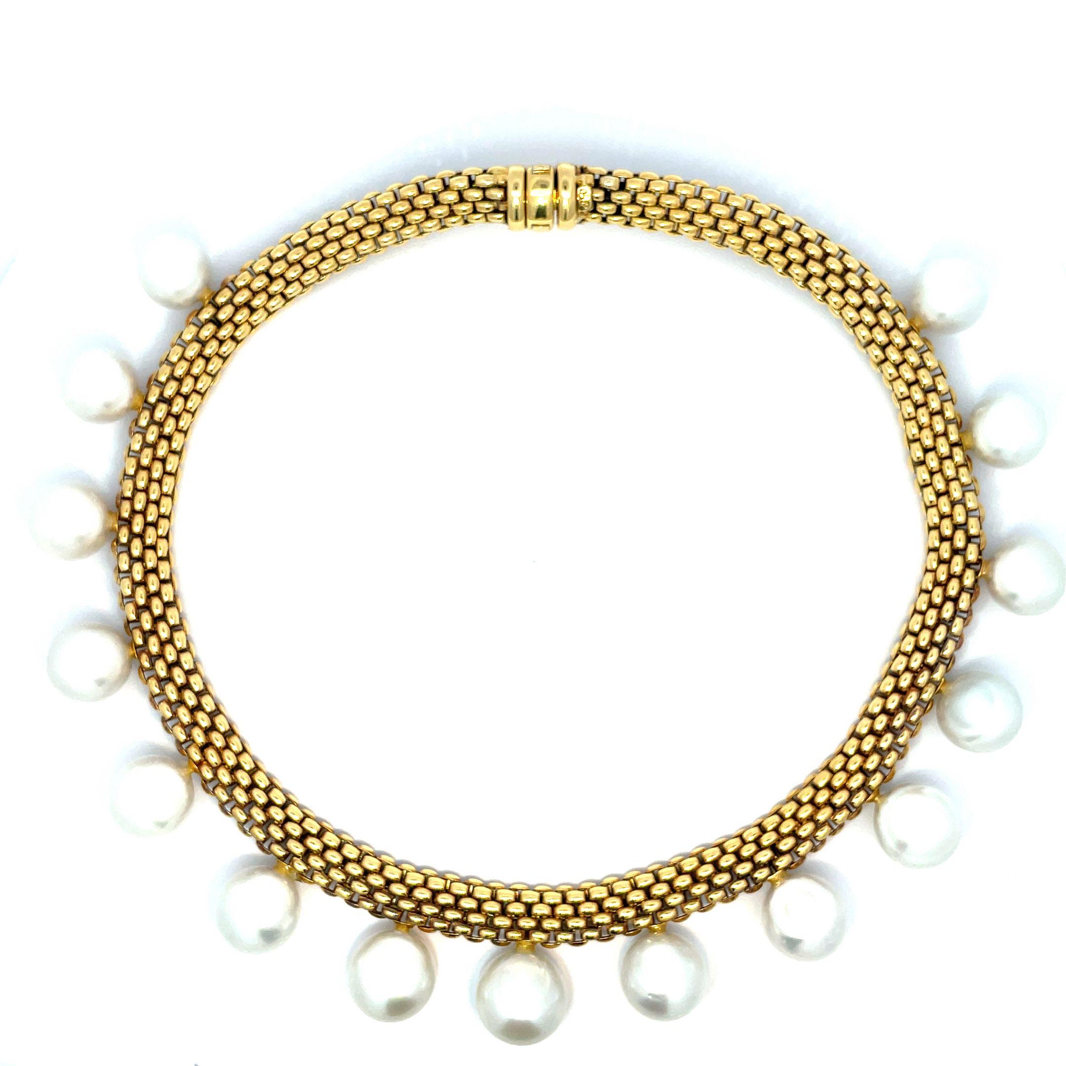 Collier structuré à double face en or 18 carats et perles blanches des mers du Sud Pour femmes en vente