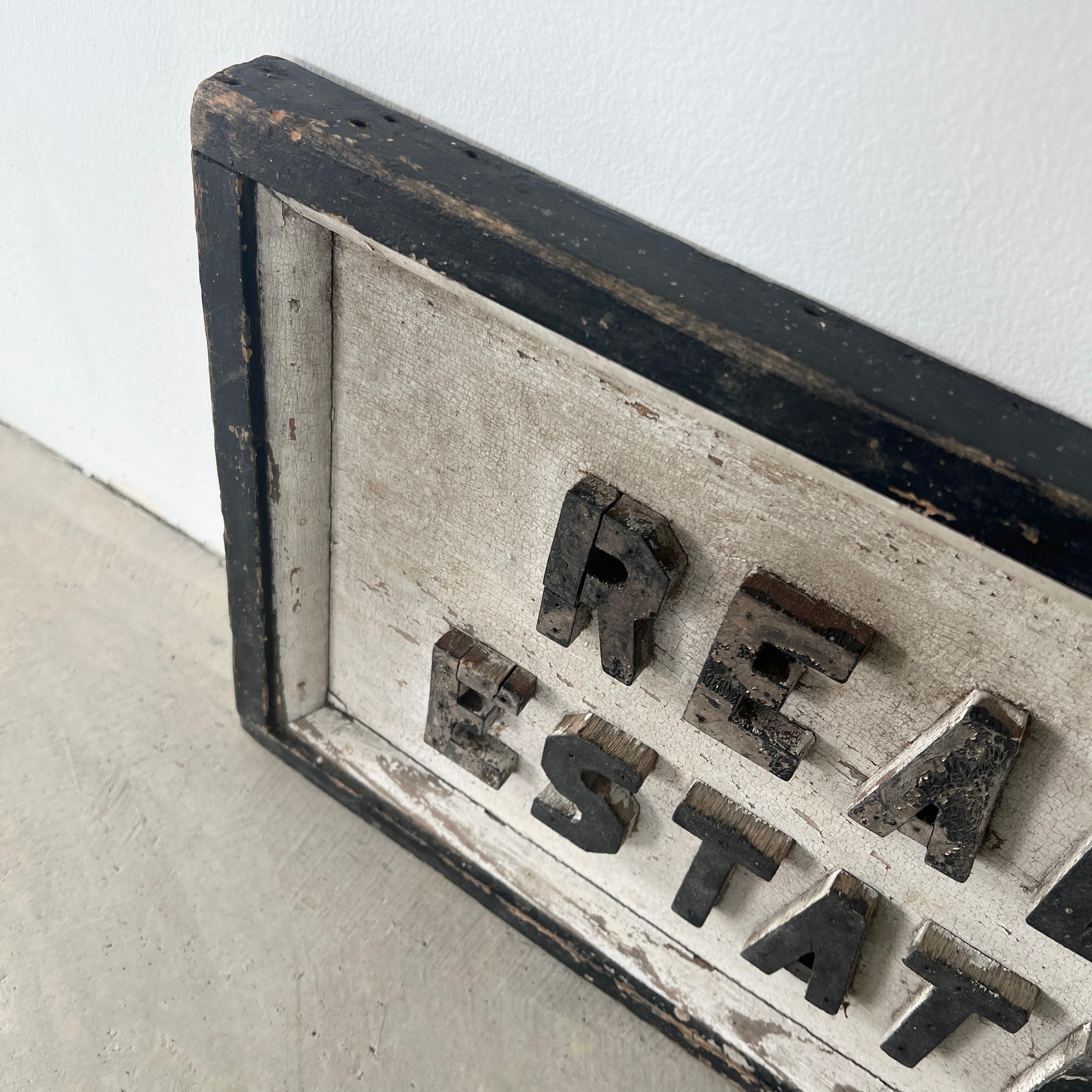 Cartel inmobiliario de madera de doble cara, años 40 EE.UU. Madera en venta