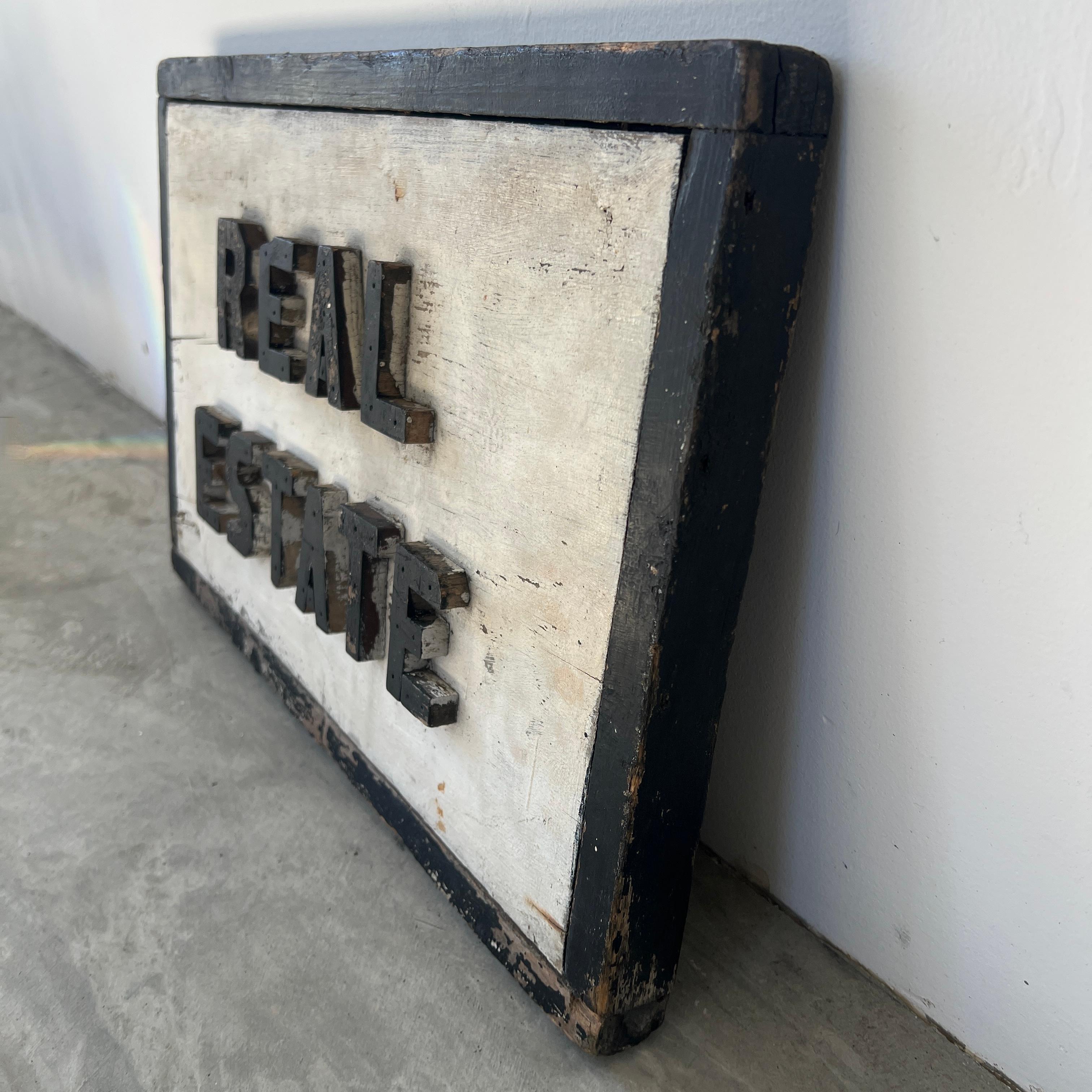 Cartel inmobiliario de madera de doble cara, años 40 EE.UU. mediados del siglo XX en venta