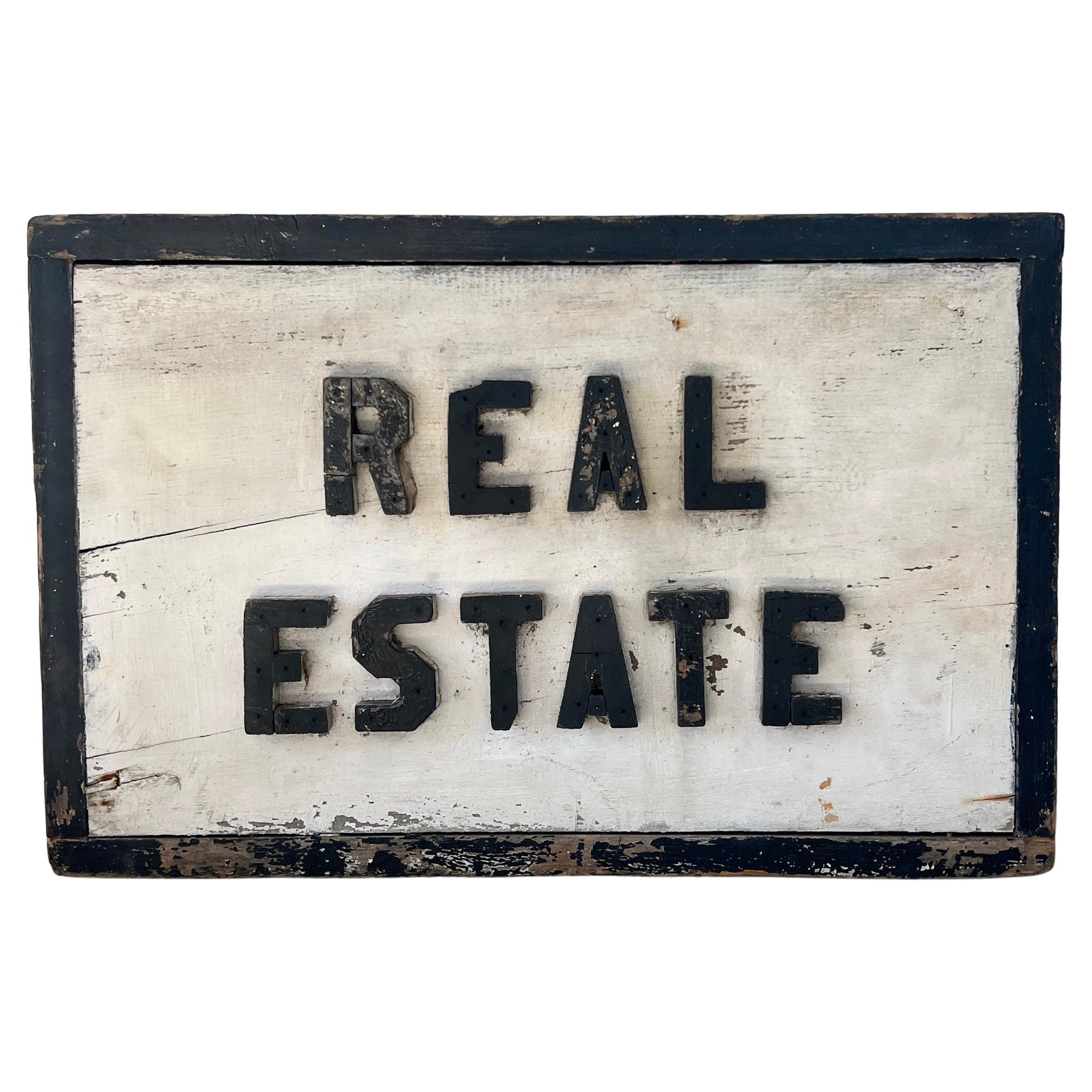 Doppelseitiges Holz-Immobilienschild, 1940er Jahre USA