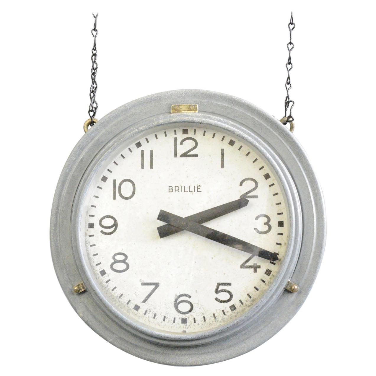 Horloge de gare double face en zinc par Brillie:: circa 1920s