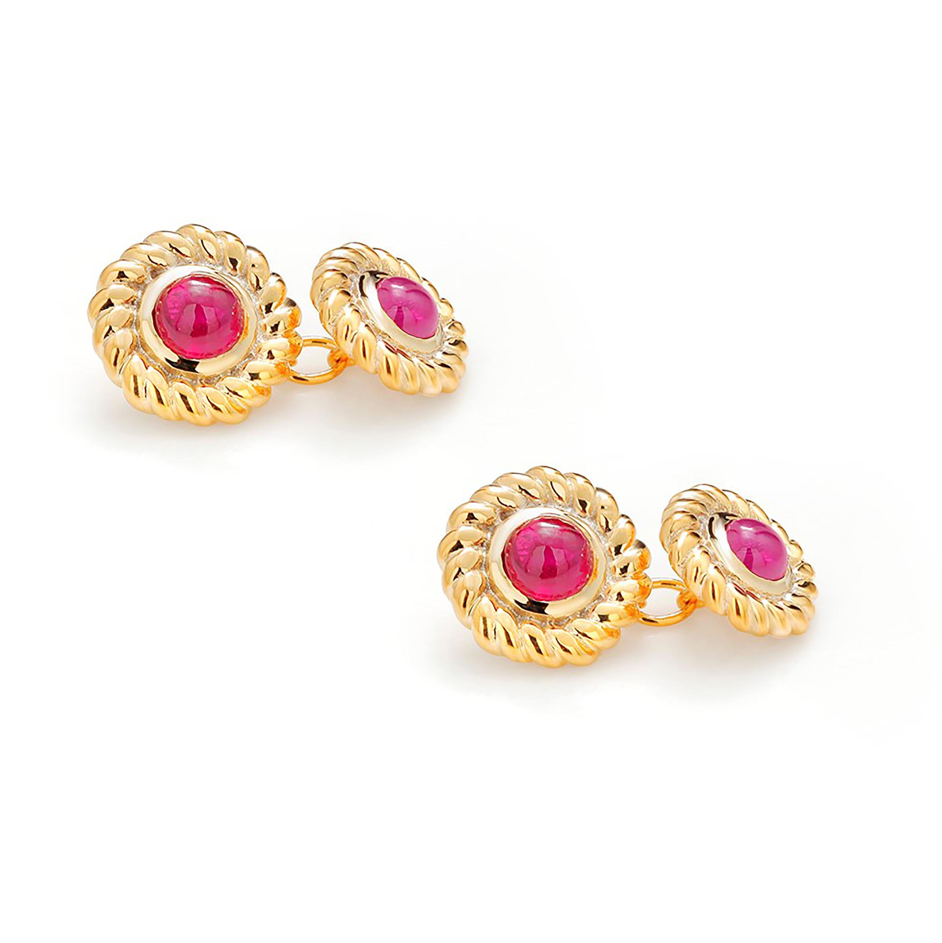 Modern Double Sides Cufflinks Matched Pair of Cabochon Ruby