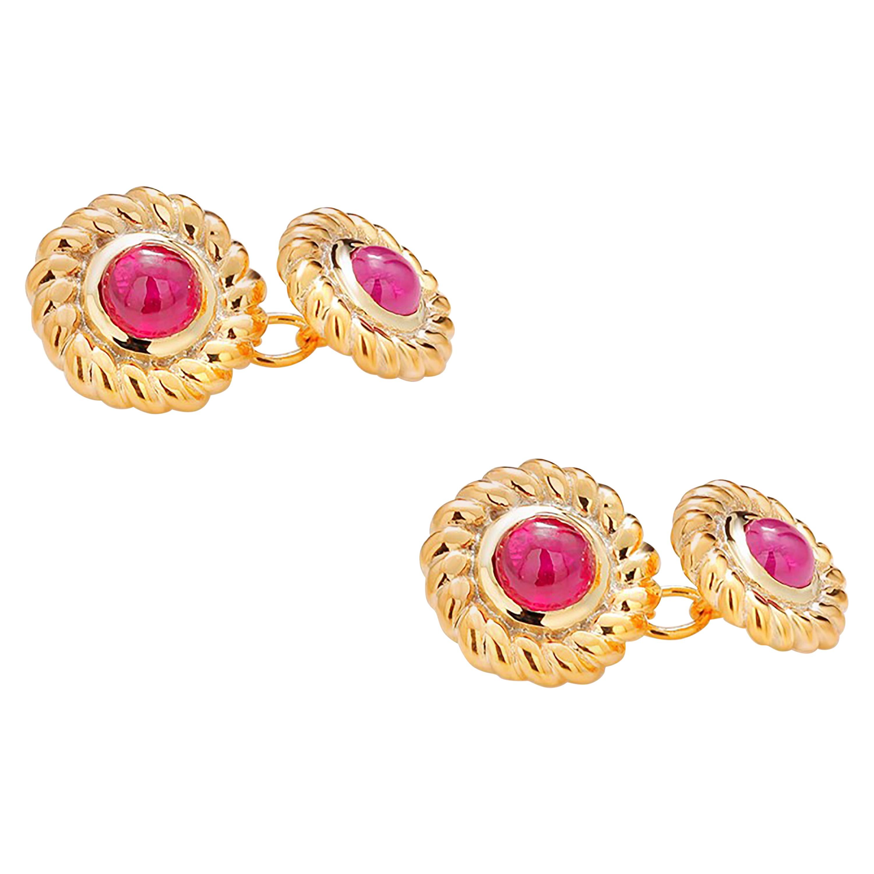 Double Sides Cufflinks Matched Pair of Cabochon Ruby