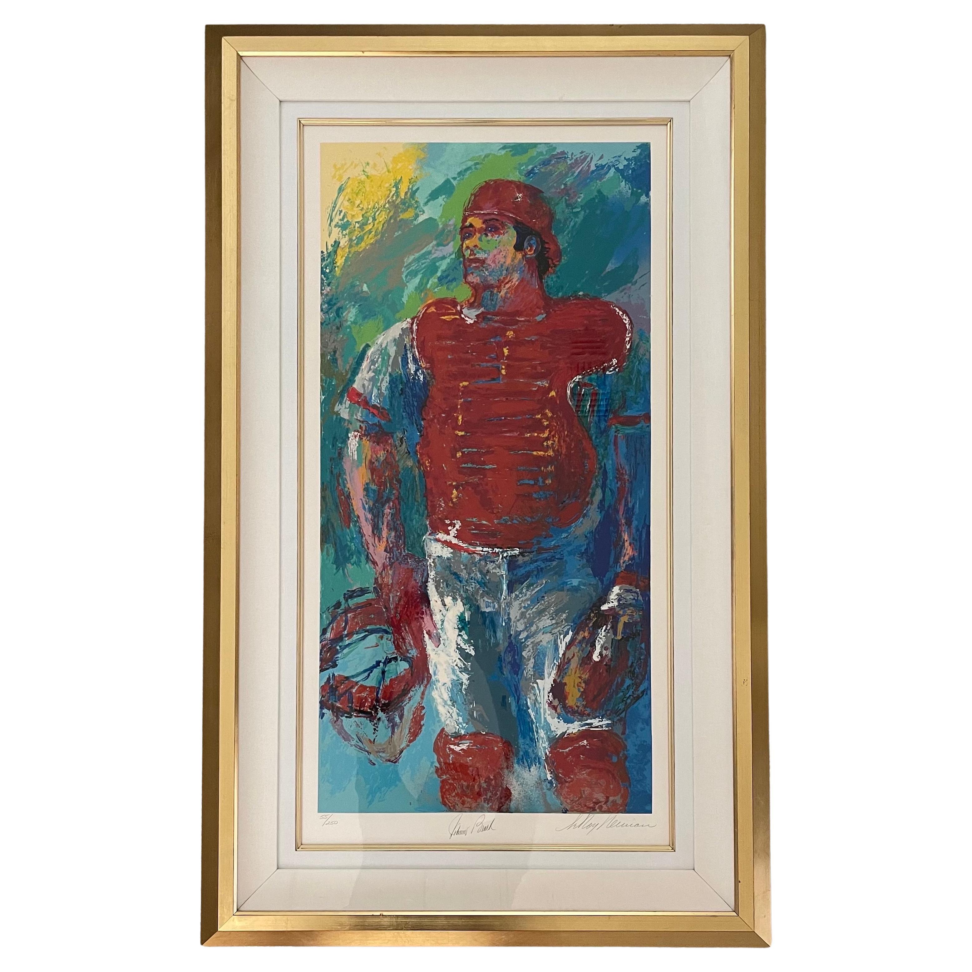 Double Signed Ltd Edition Serigraph "Johnny Bench - The Catcher" by Leroy Neiman For Sale