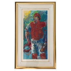 Retro Double Signed Ltd Edition Serigraph "Johnny Bench - The Catcher" by Leroy Neiman