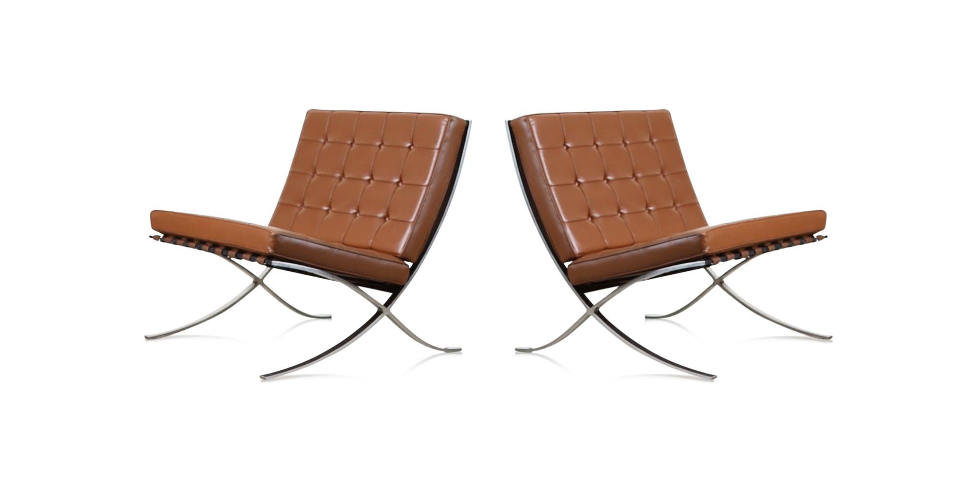 Being one of the most copied designs (and a timeless classic), we are always hesitant to purchase an unsigned Barcelona lounge chair and we suggest you be hesitant as well, so of course we were delighted to find this fantastic pair which are both
