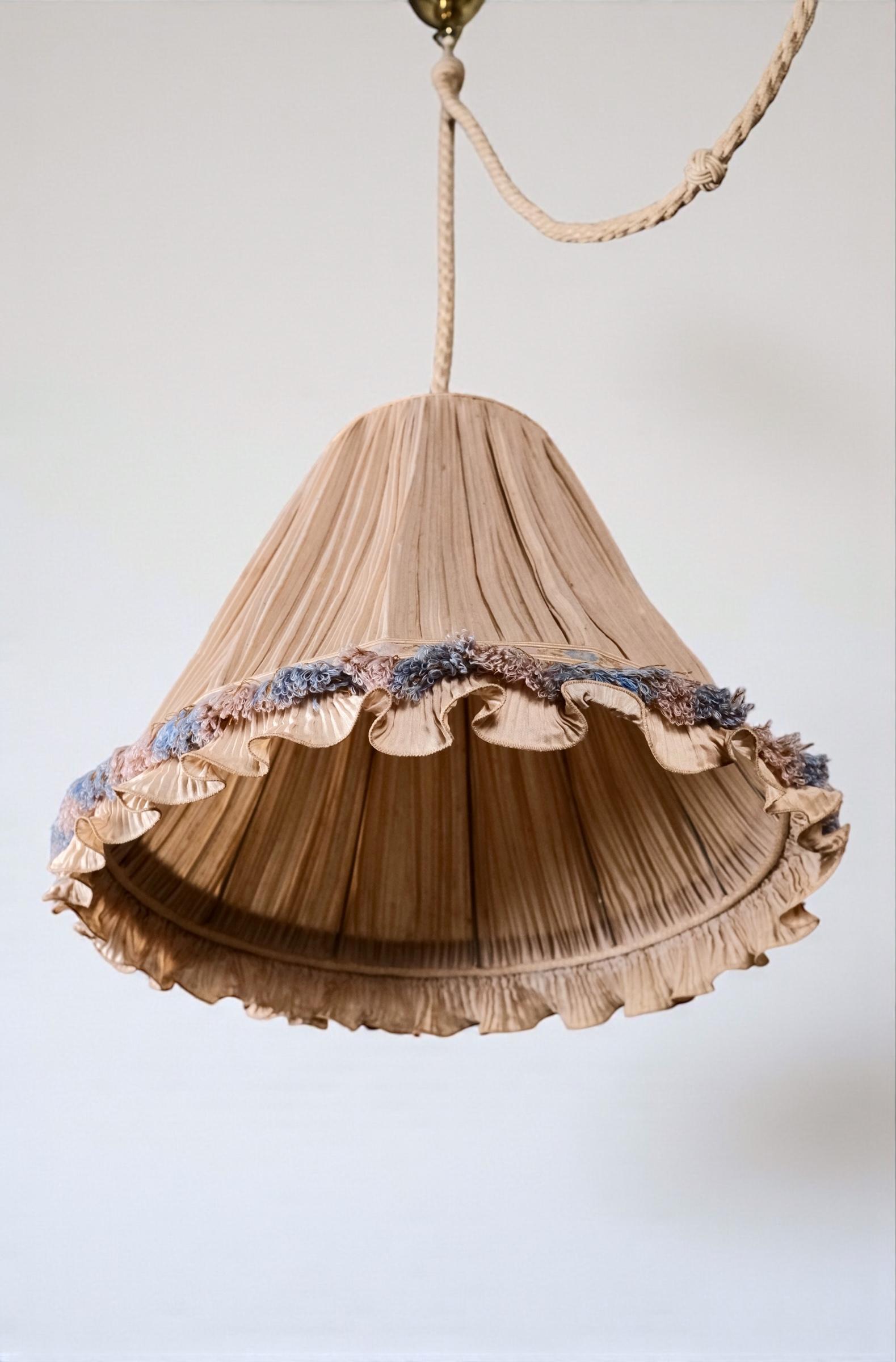 Double silk, rope and brass pendant, by Cenacchi, made in Italy, 1960s For Sale 3