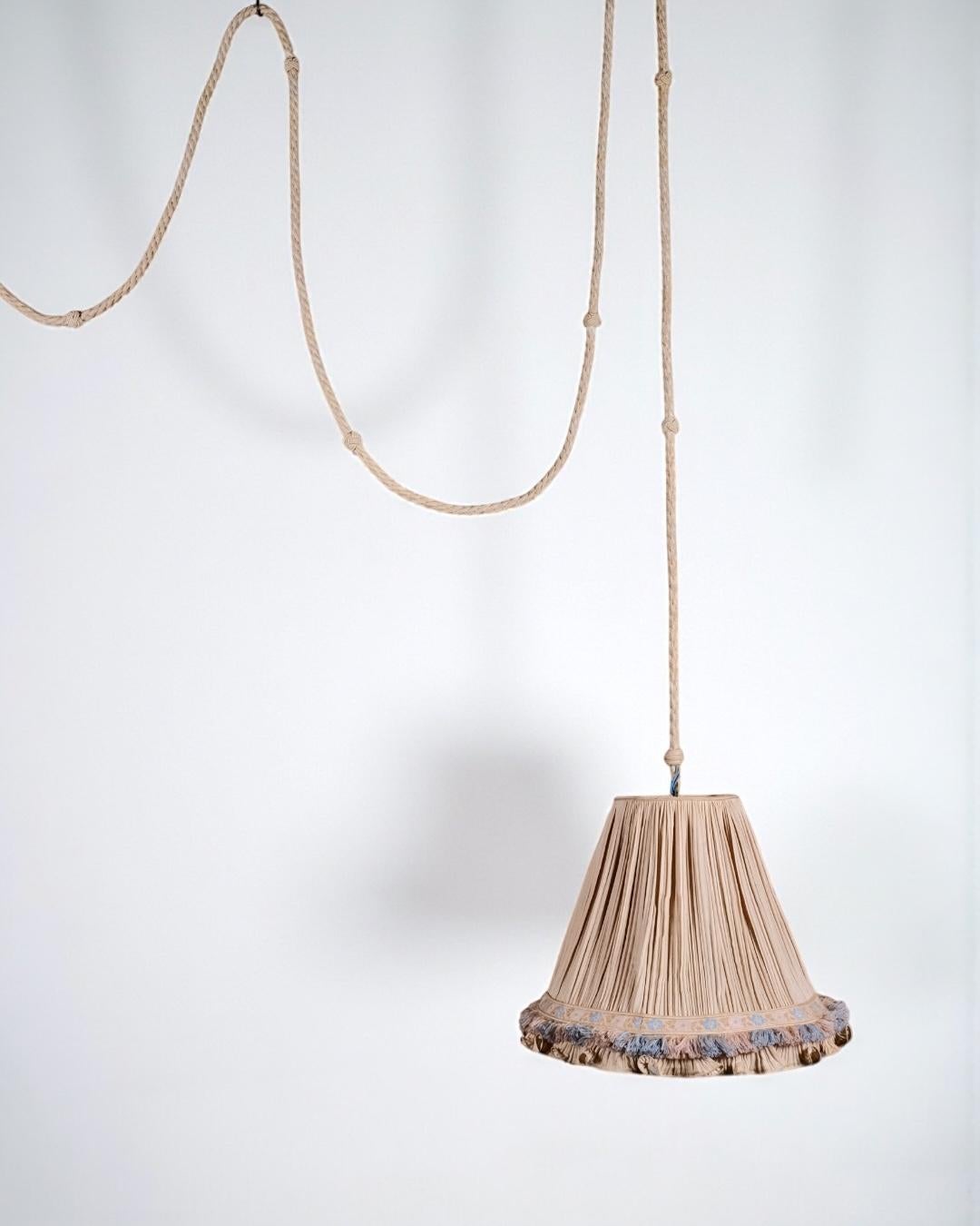 Mid-20th Century Double silk, rope and brass pendant, by Cenacchi, made in Italy, 1960s For Sale