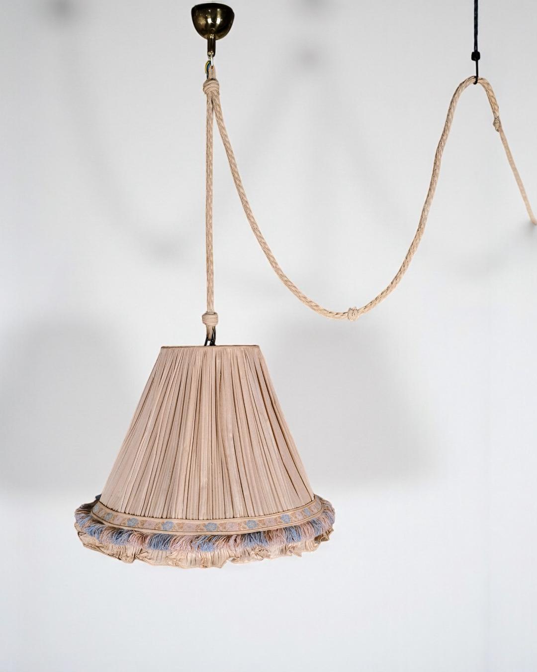 Brass Double silk, rope and brass pendant, by Cenacchi, made in Italy, 1960s For Sale