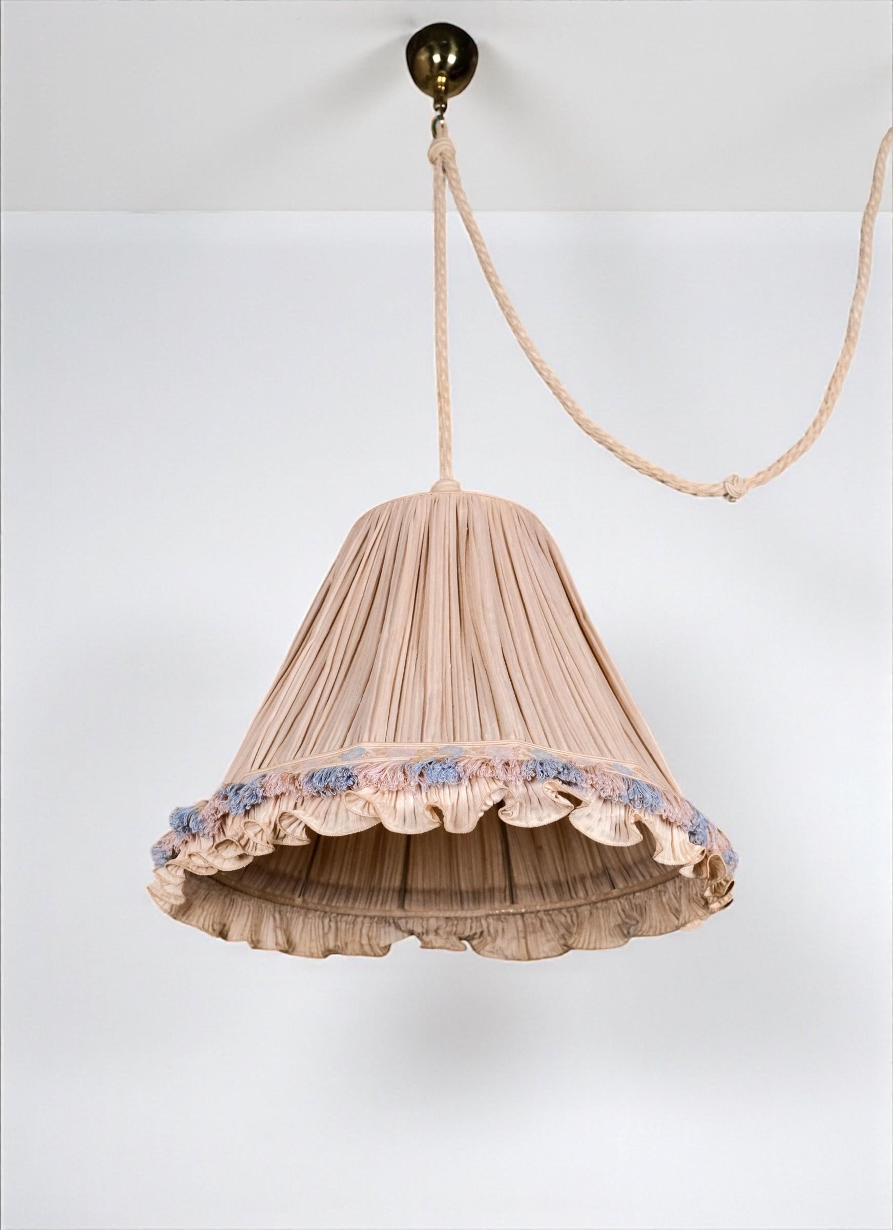 Double silk, rope and brass pendant, by Cenacchi, made in Italy, 1960s For Sale 1