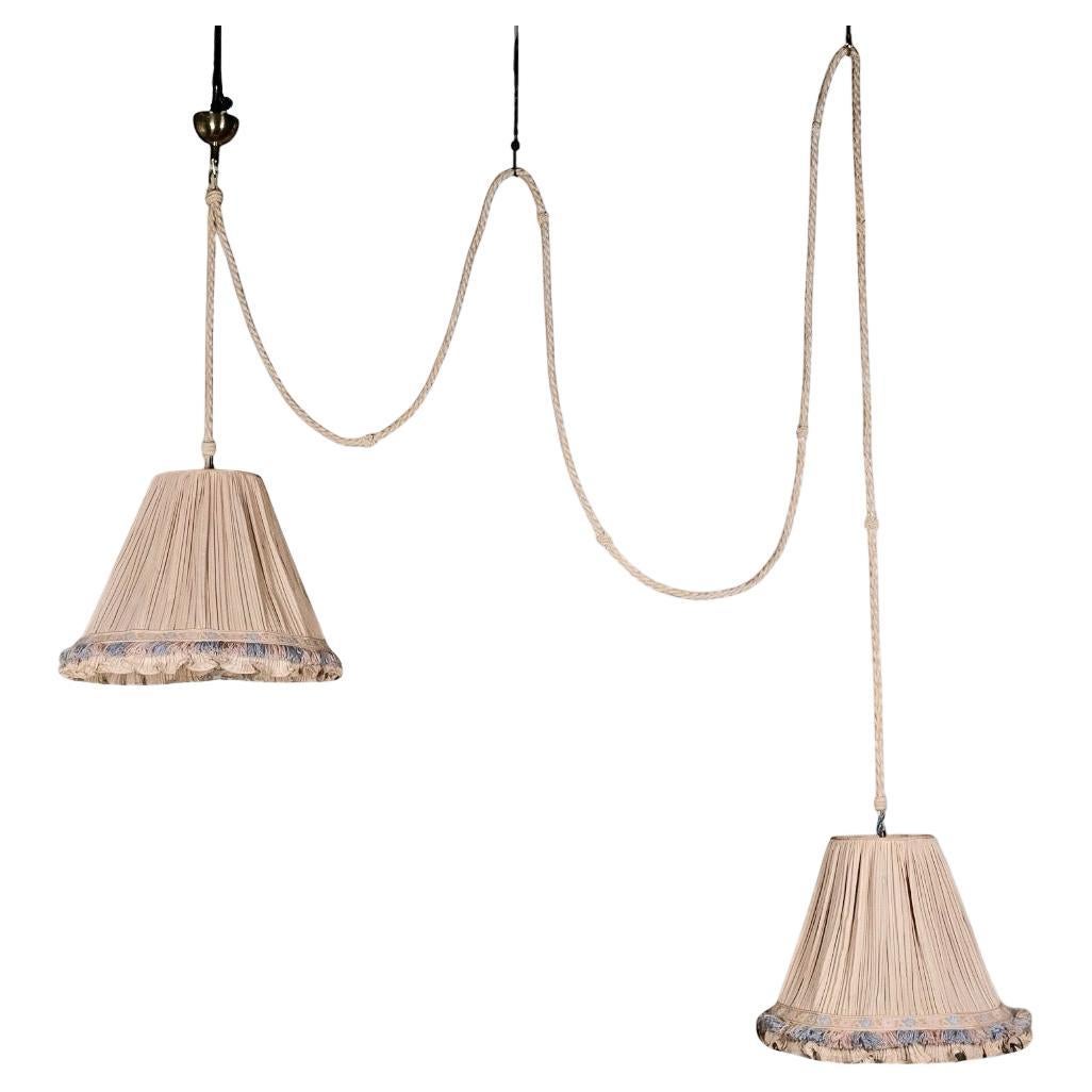 Double silk, rope and brass pendant, by Cenacchi, made in Italy, 1960s For Sale