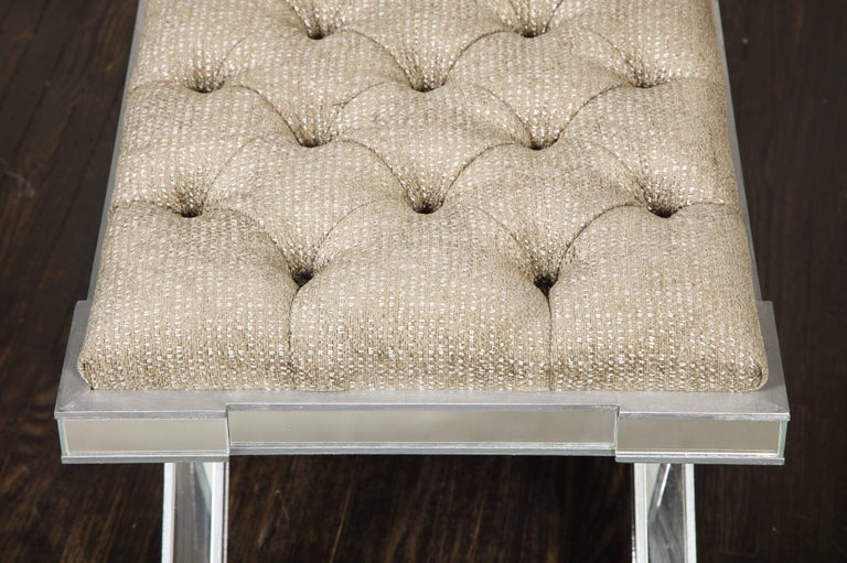 Custom Double Silver Trim Mirrored XBand Bench For Sale at 1stDibs