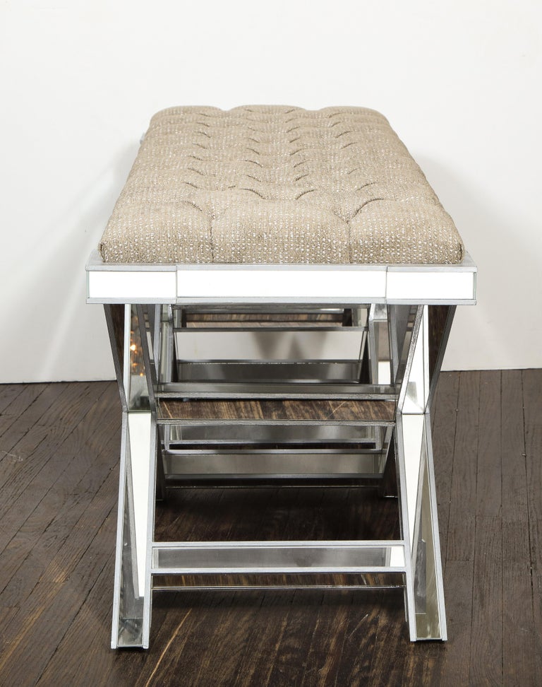 Custom Double Silver Trim Mirrored XBand Bench For Sale at 1stDibs