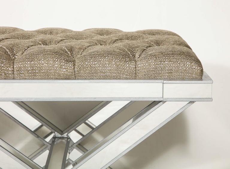 Custom Double Silver Trim Mirrored XBand Bench For Sale at 1stDibs