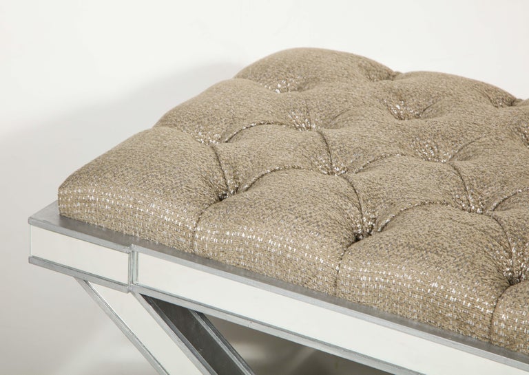 Custom Double Silver Trim Mirrored XBand Bench For Sale at 1stDibs