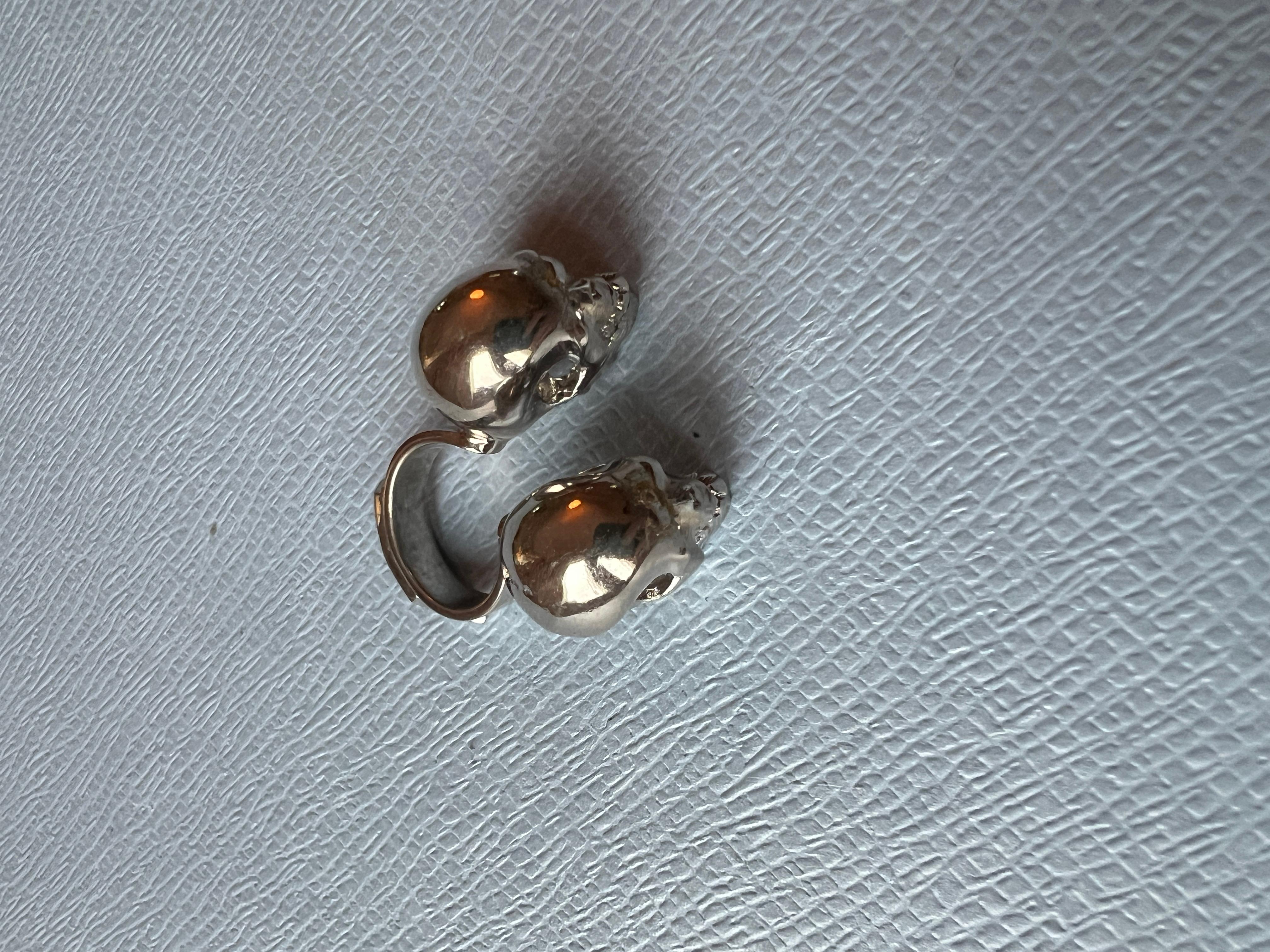 Modern Double Skull Ring Platinum Plated Brass For Sale