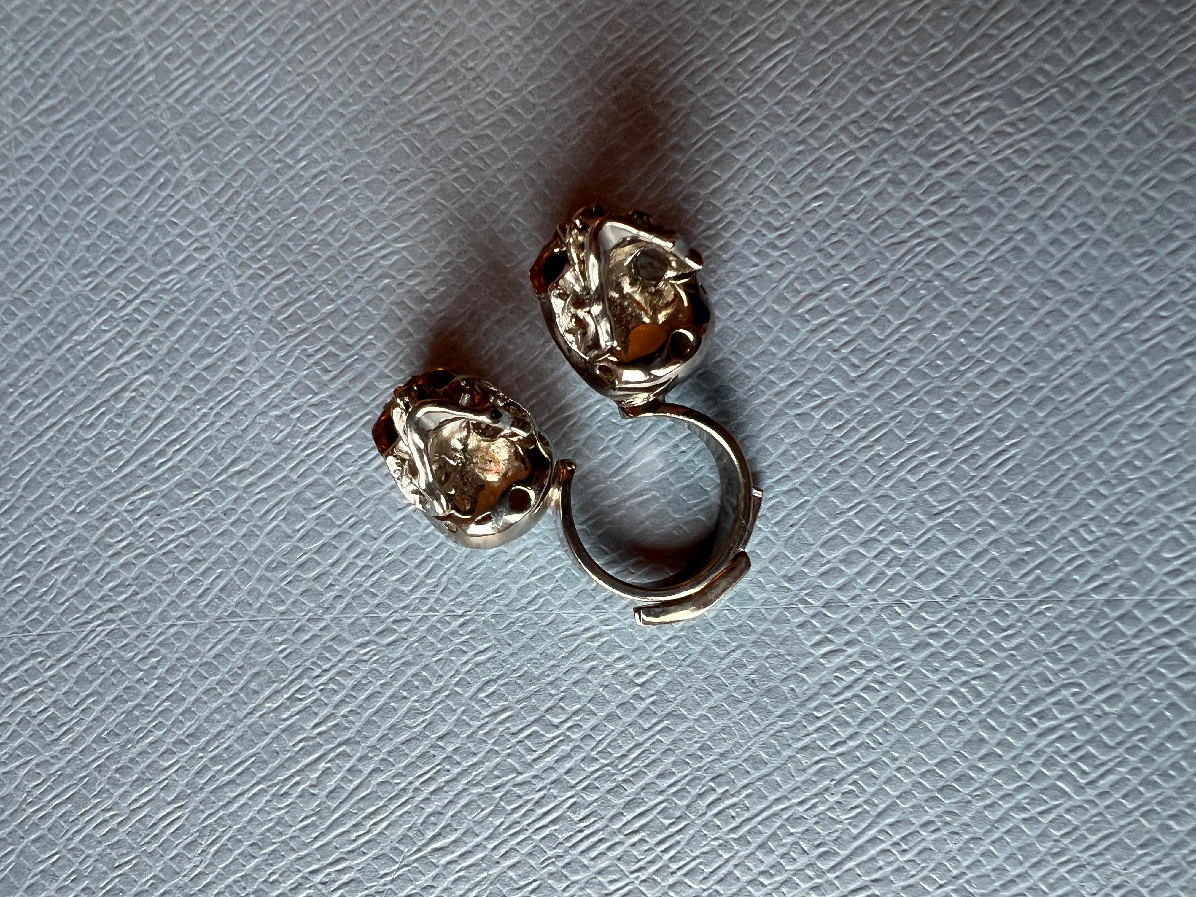 Double Skull Ring Platinum Plated Brass For Sale 4