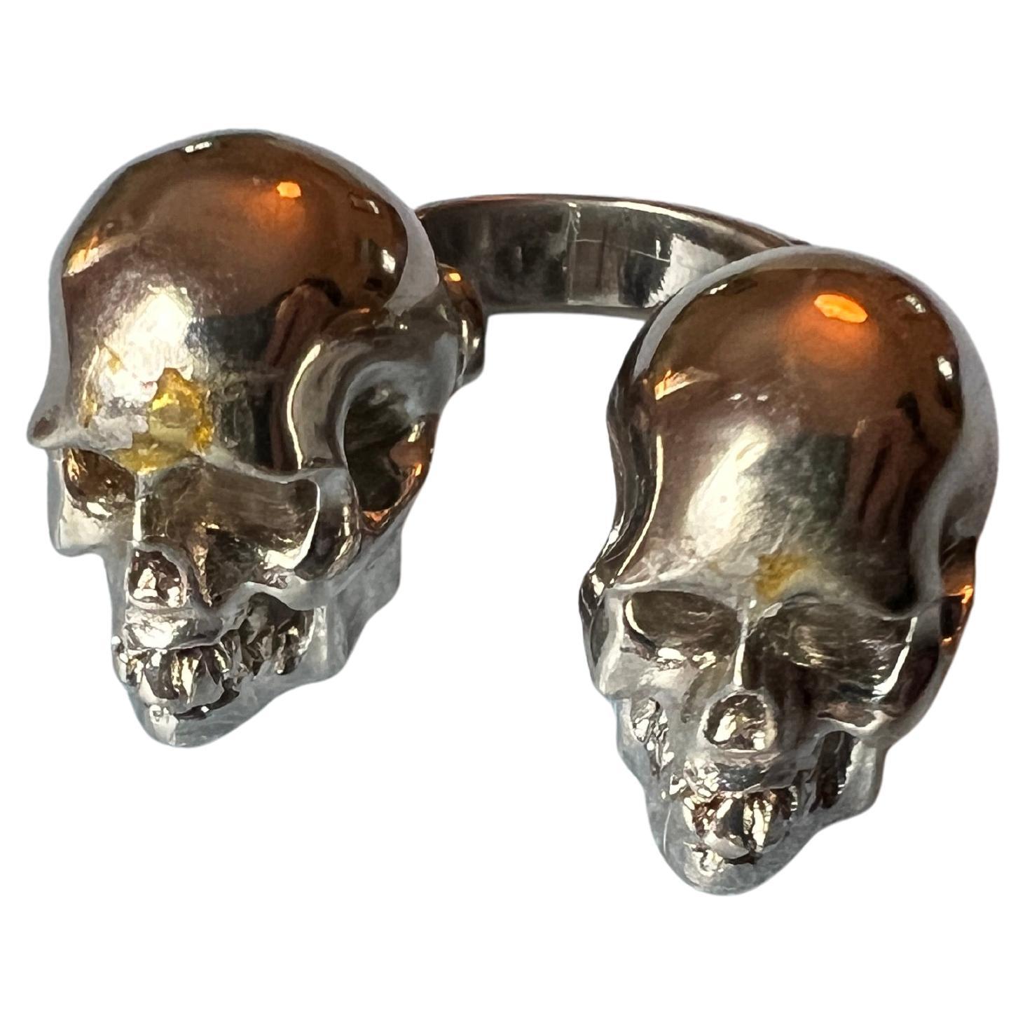 Double Skull Ring Platinum Plated Brass