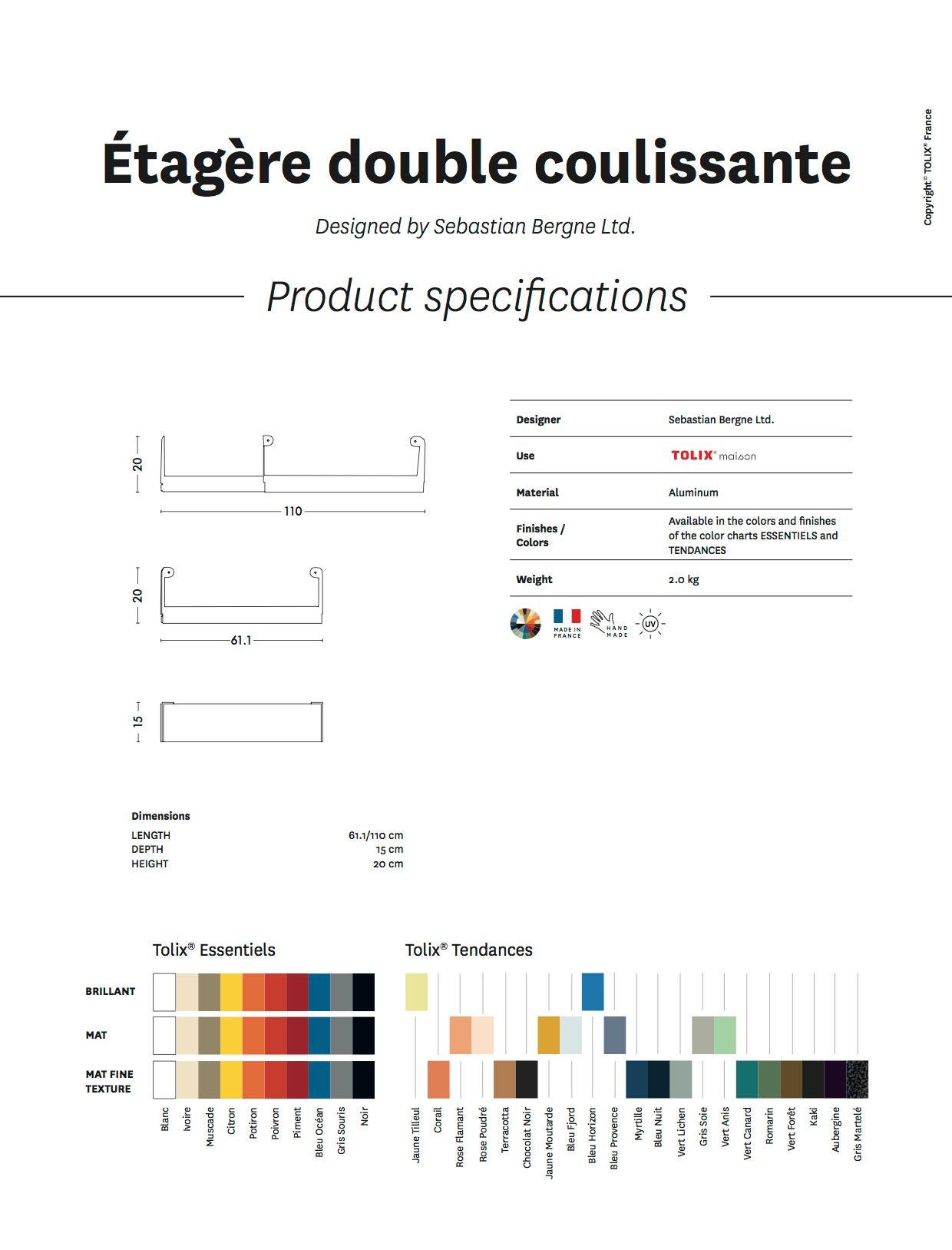 Double Sliding Shelf in Essential Colors by Sebastian Bergne and Tolix In New Condition For Sale In Autun, FR