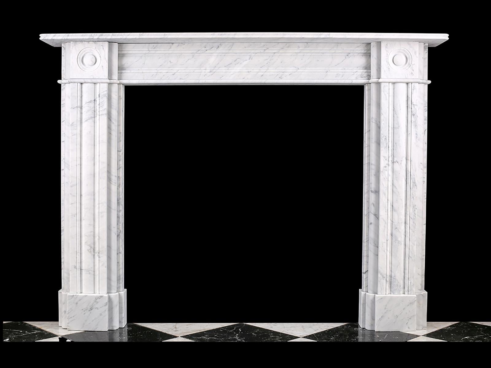 Large Double-Slip Georgian Style Fireplace Surround in finest quality Italian Carrara Marble.

Size: Depth: 8” – 20.3 cm
External Height: 42 3/4” – 108.5 cm
External Width: 58” – 147 cm
Internal Height: 36” – 91.5 cm
Internal Width: 36” – 91.5