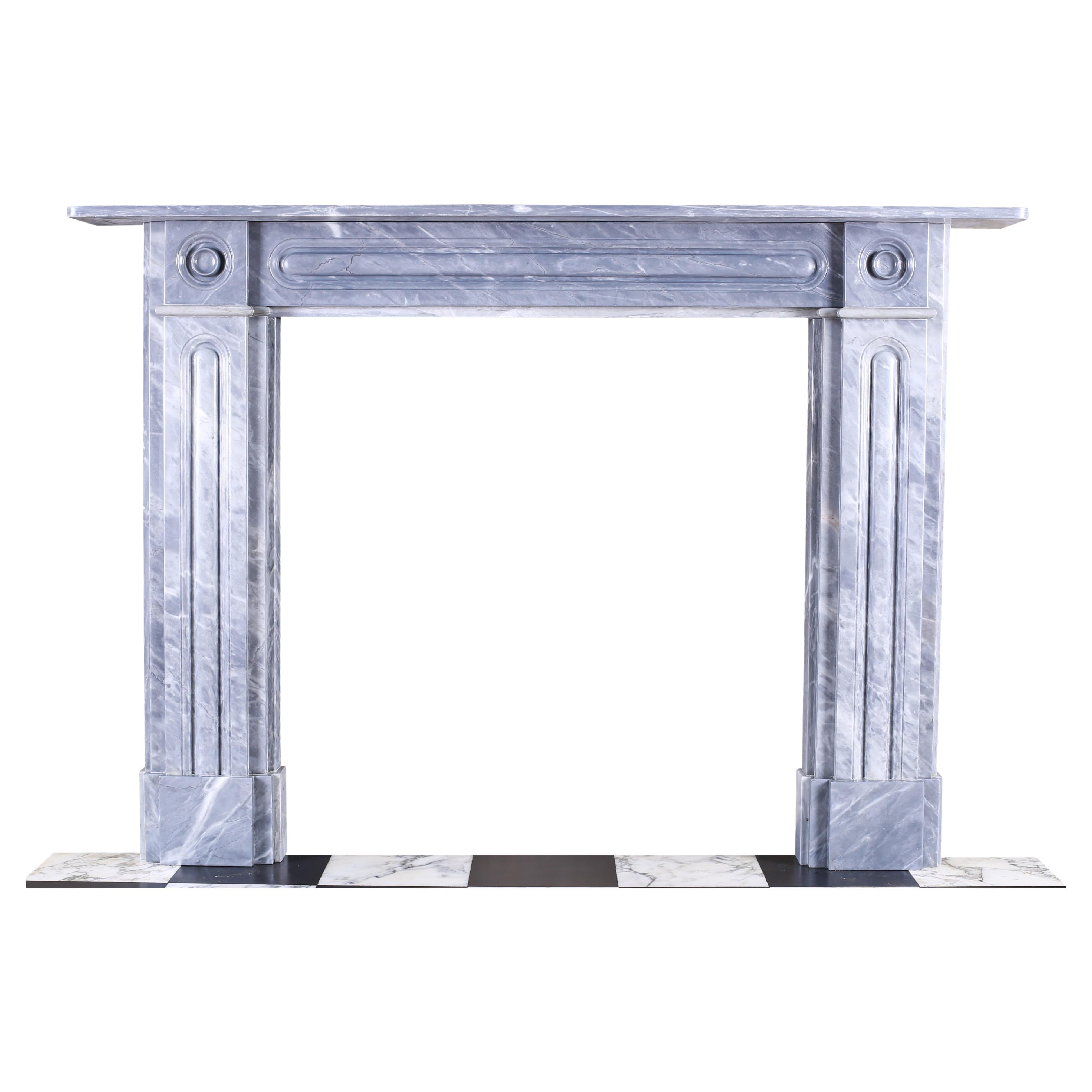 Double-Slip Georgian Bullseye in Italian Grey Bardiglio Marble Fireplace For Sale