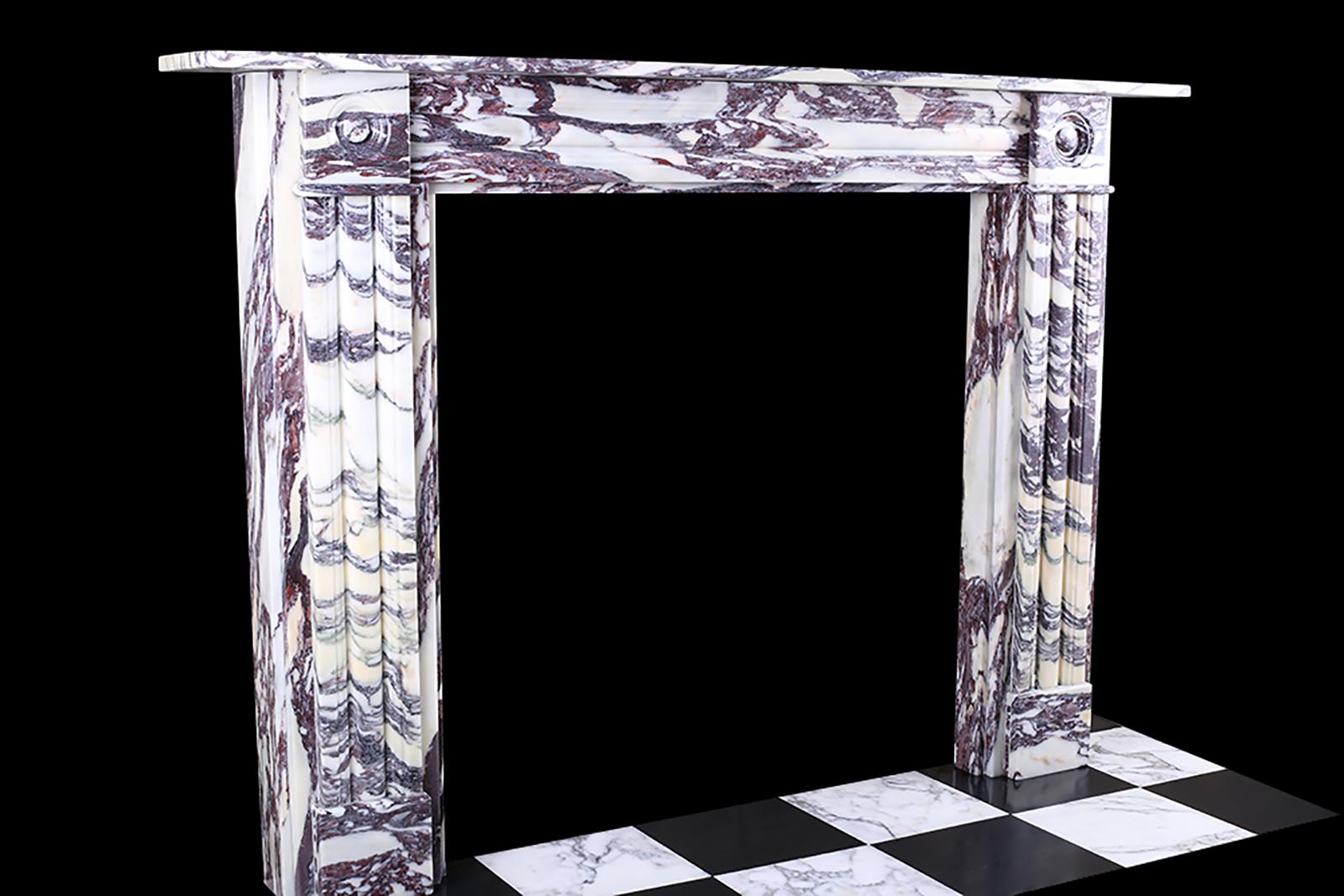 Hand-Carved Double-Slip Georgian Style Fireplace Surround Italian Violette Brescia Marble For Sale