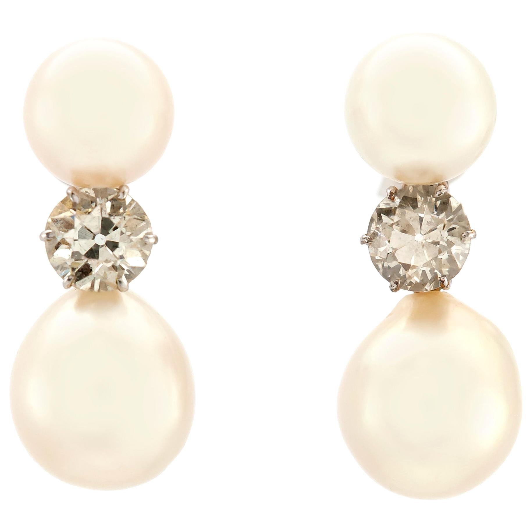 Small Double Pearl Drop Earrings For Sale
