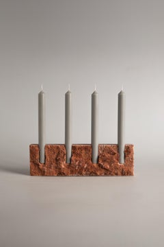 Double Snug Candleholder in 'Raw' Red Travertine by Sanna Völker