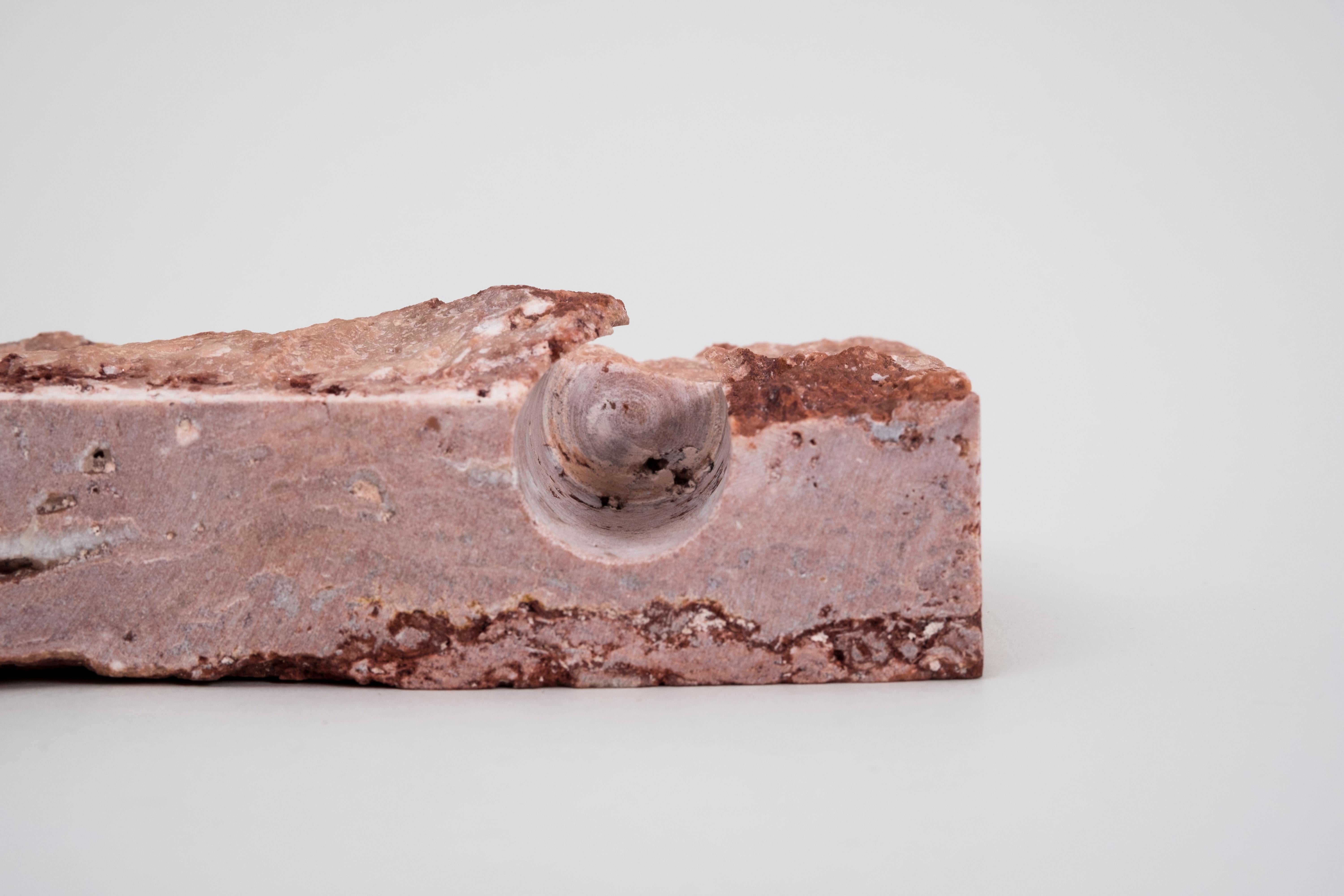 Hand-Crafted Double Snug Candleholder in 'Raw' Red Travertine by Sanna Völker For Sale