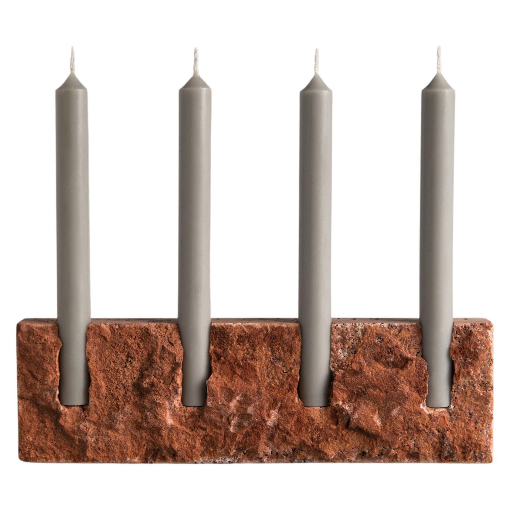 Double Snug Candleholder in 'Raw' Red Travertine by Sanna Völker For Sale