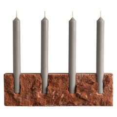 Double Snug Candleholder in 'Raw' Red Travertine by Sanna Völker