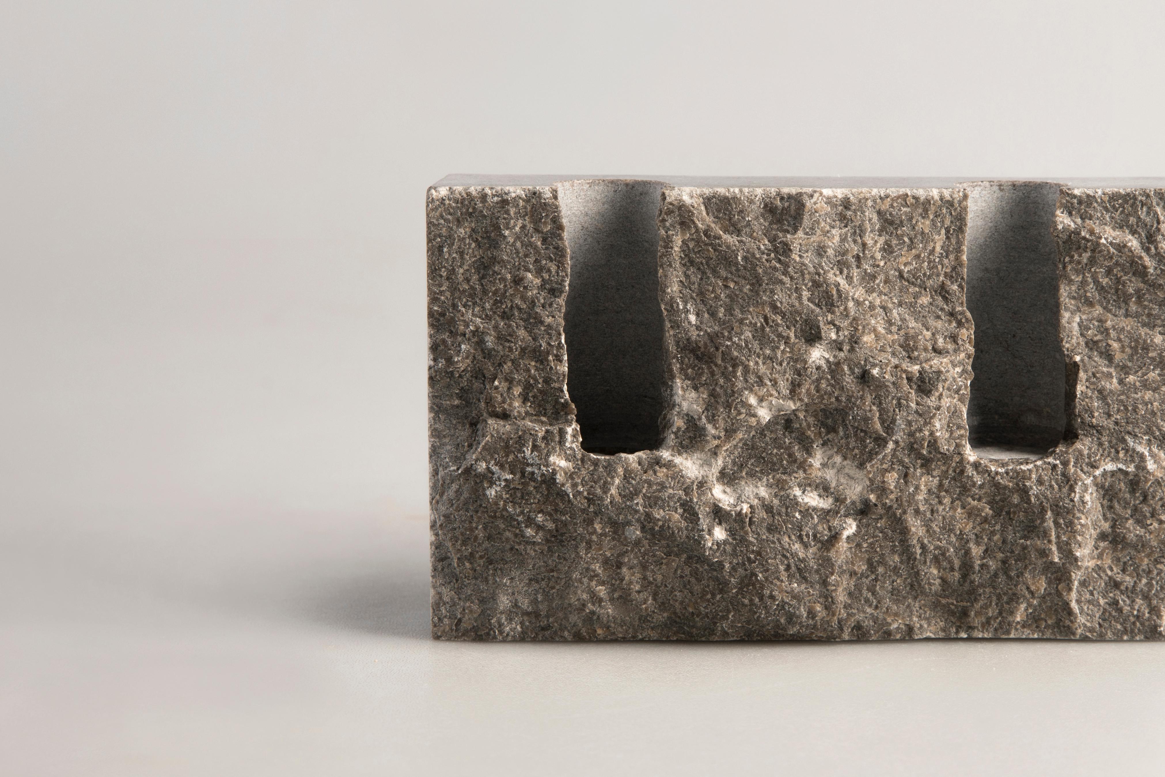 Spanish Double Snug Candleholder in 'Raw' Sant Vicenç Stone by Sanna Völker For Sale