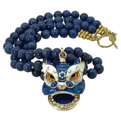 Double Sodalite Necklace with Blue Lion Pendant