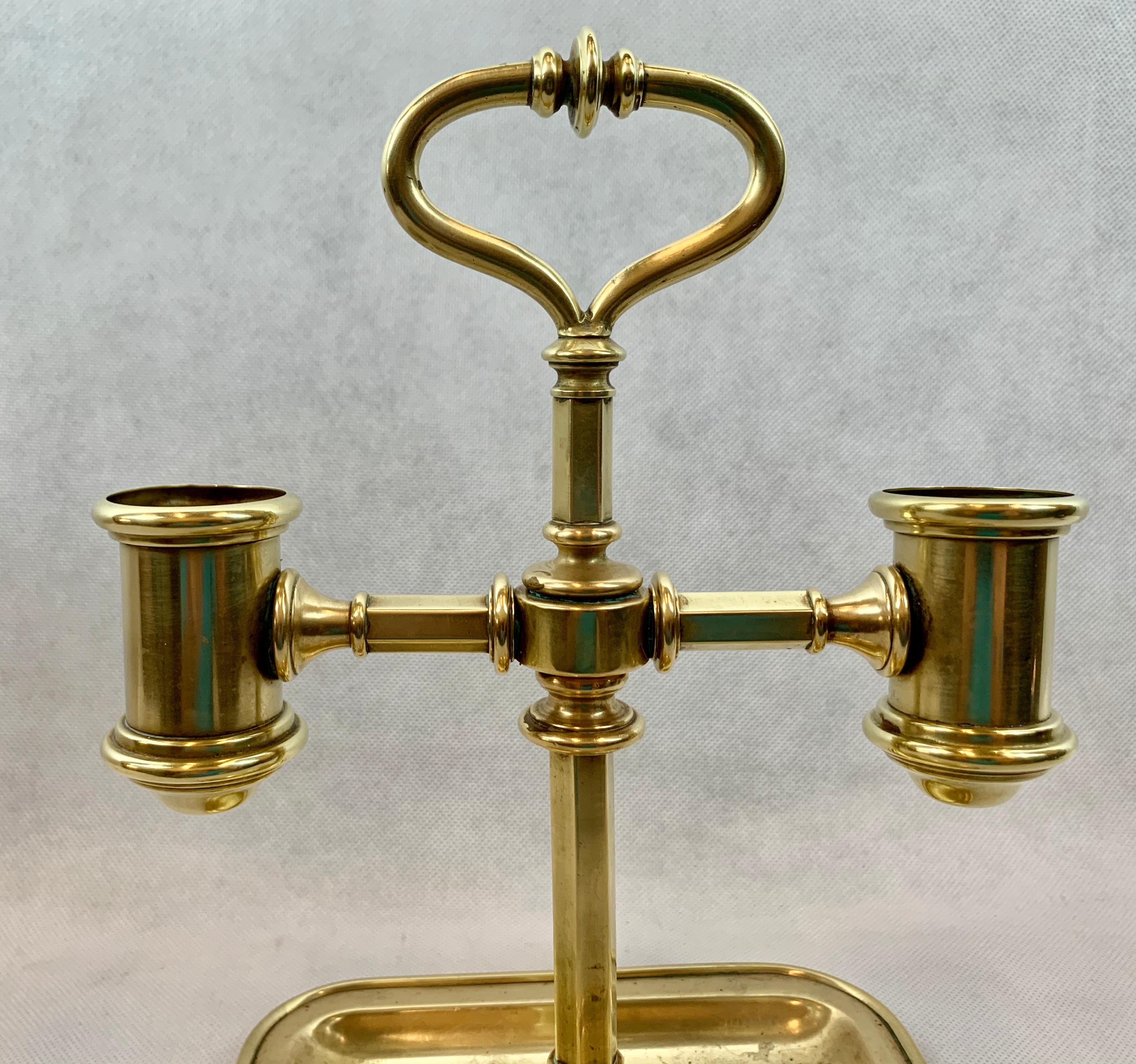 American Classical Double Solid Brass Candlestand with Undertray and Carry Handle