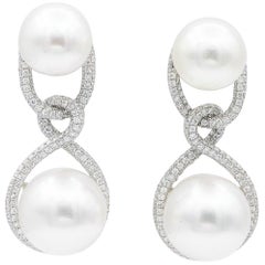 South Sea Pearl Drop Diamond Earrings 1.90 Carats 18K