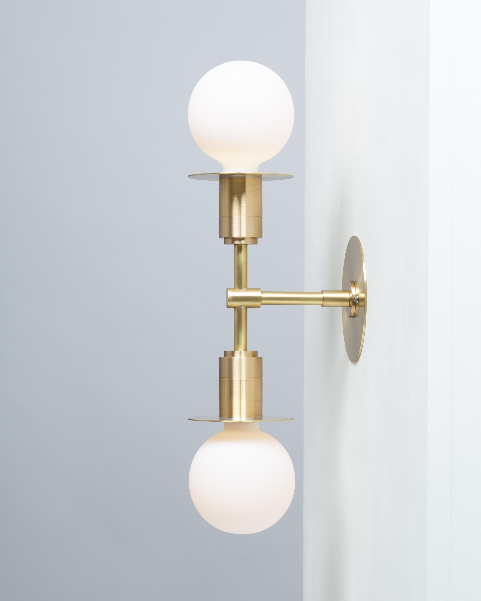 British Double Sphere Disc Flush Mount Wall Light Sconce by Lights of London For Sale