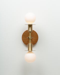 Double Sphere Disc Oak Mount Wall Light Sconce by Lights of London